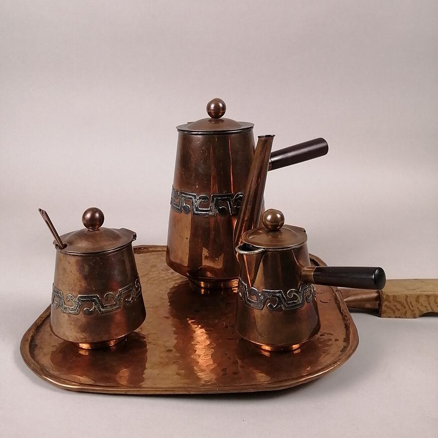 Ein Kaffeeservice aus Kupfer und Silber aus Taxco, Mexiko, aus den frühen 1950er Jahren von Ana María Núñez de Brilanti, 