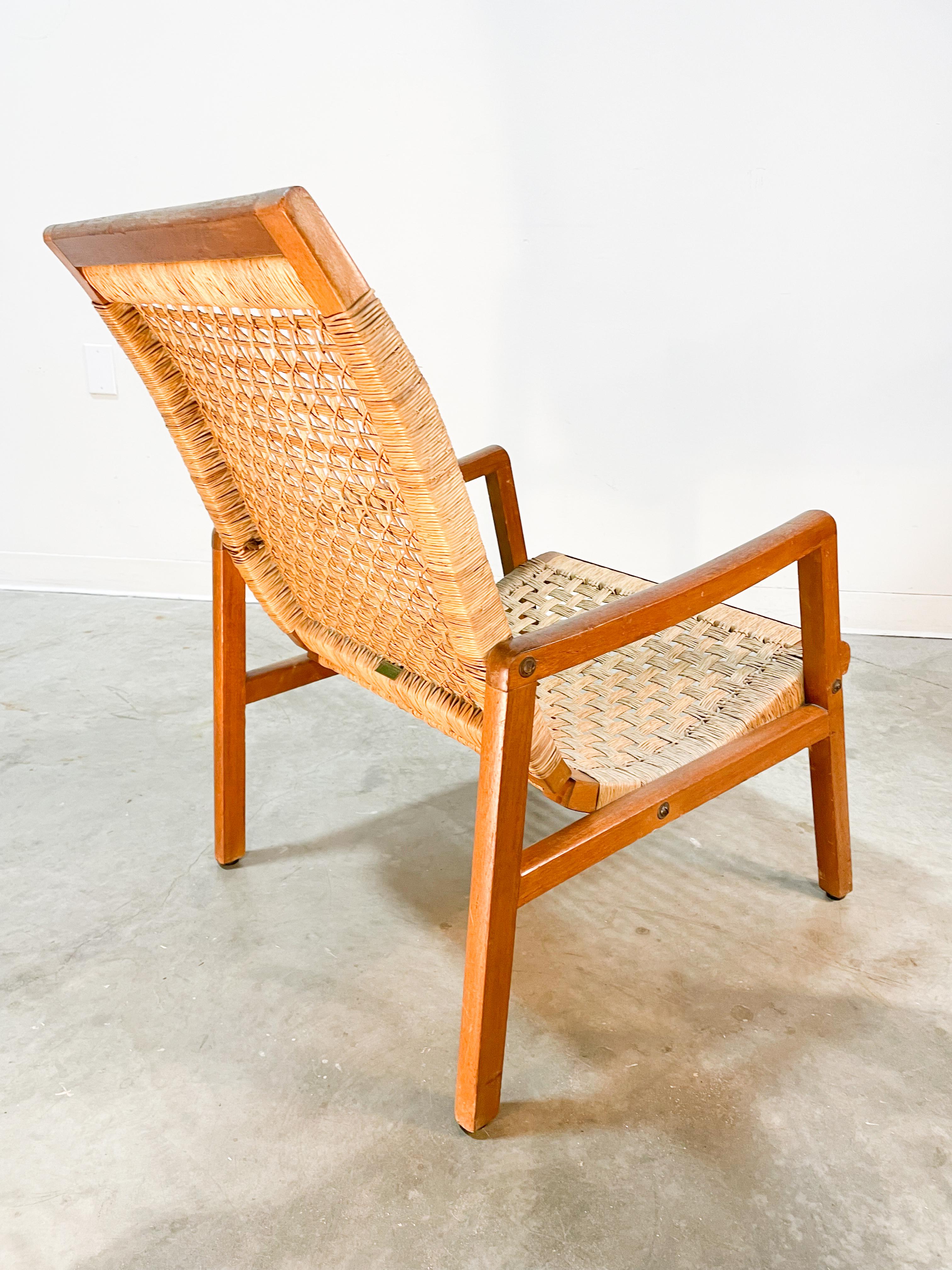 Mahogany Mexican Mid-Century Modern Woven Lounge Chair