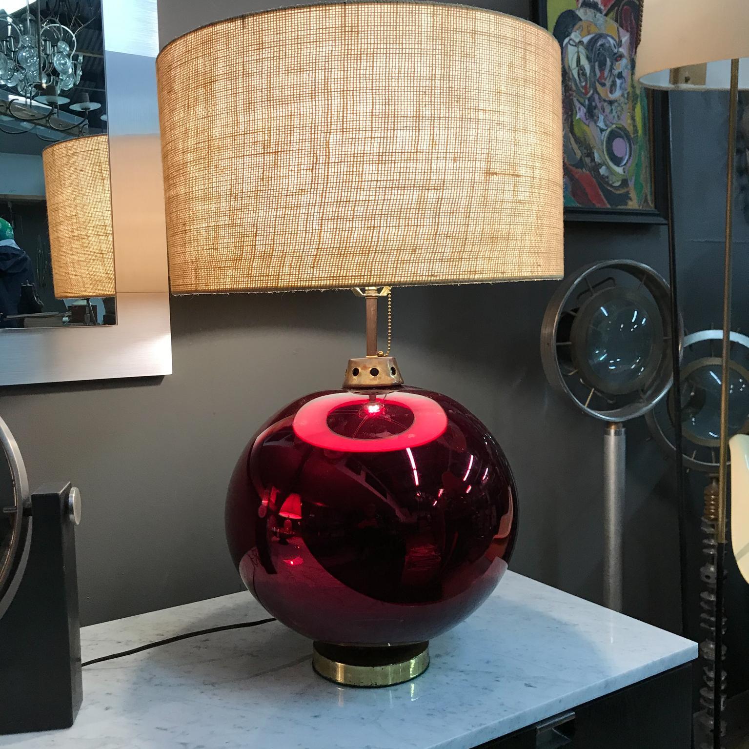 Mexican Mid-Century Modernist Mercury Glass Table Lamp Ruby Red 6