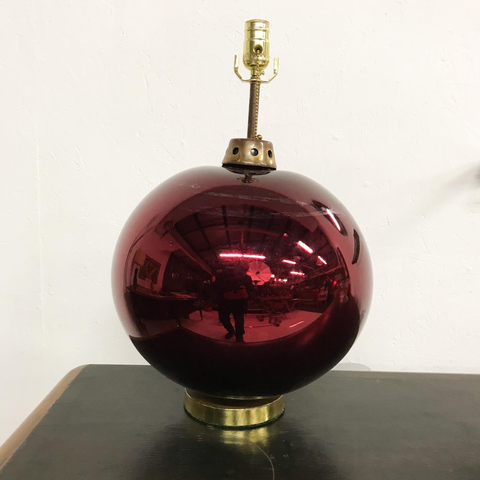 Mexican Mid-Century Modernist Mercury Glass Table Lamp Ruby Red 3