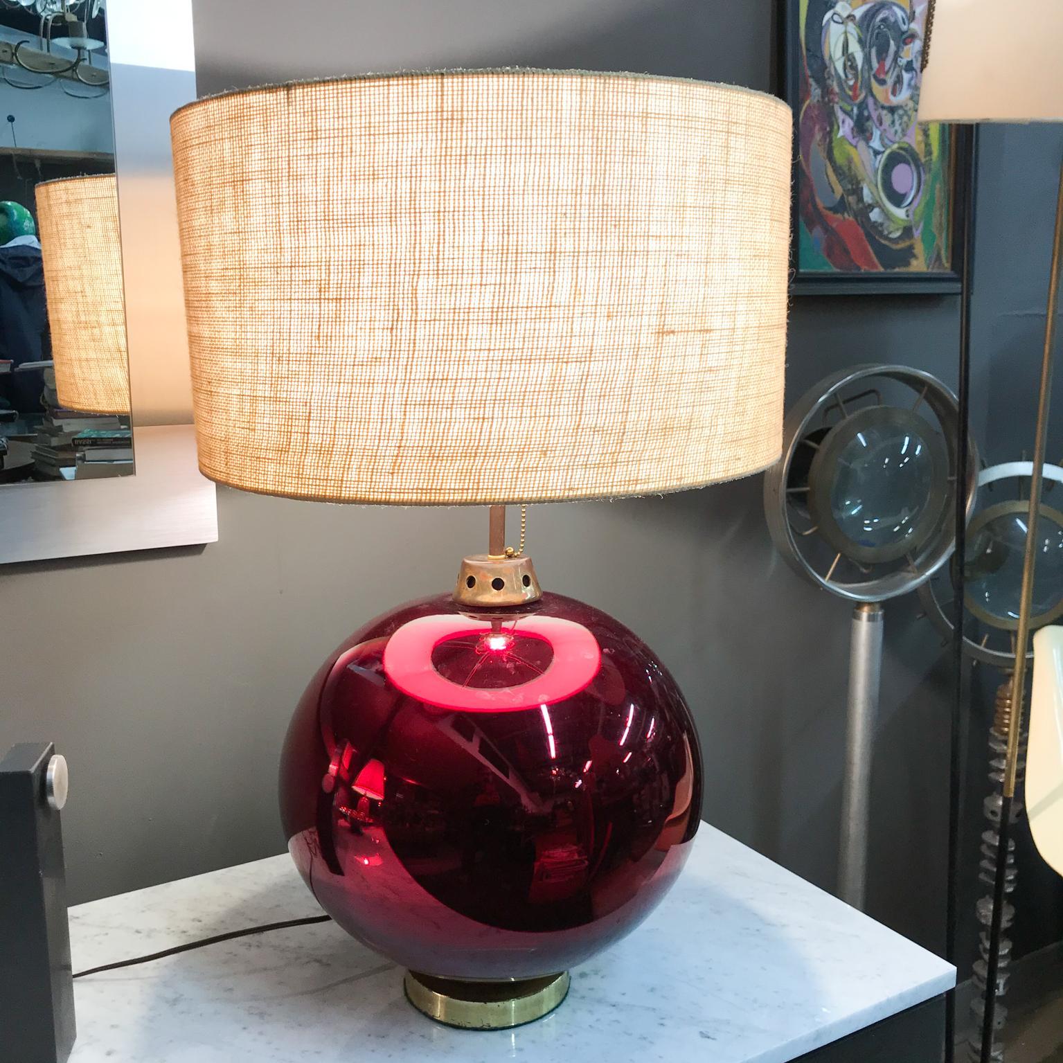 Mexican Mid-Century Modernist Mercury Glass Table Lamp Ruby Red 4