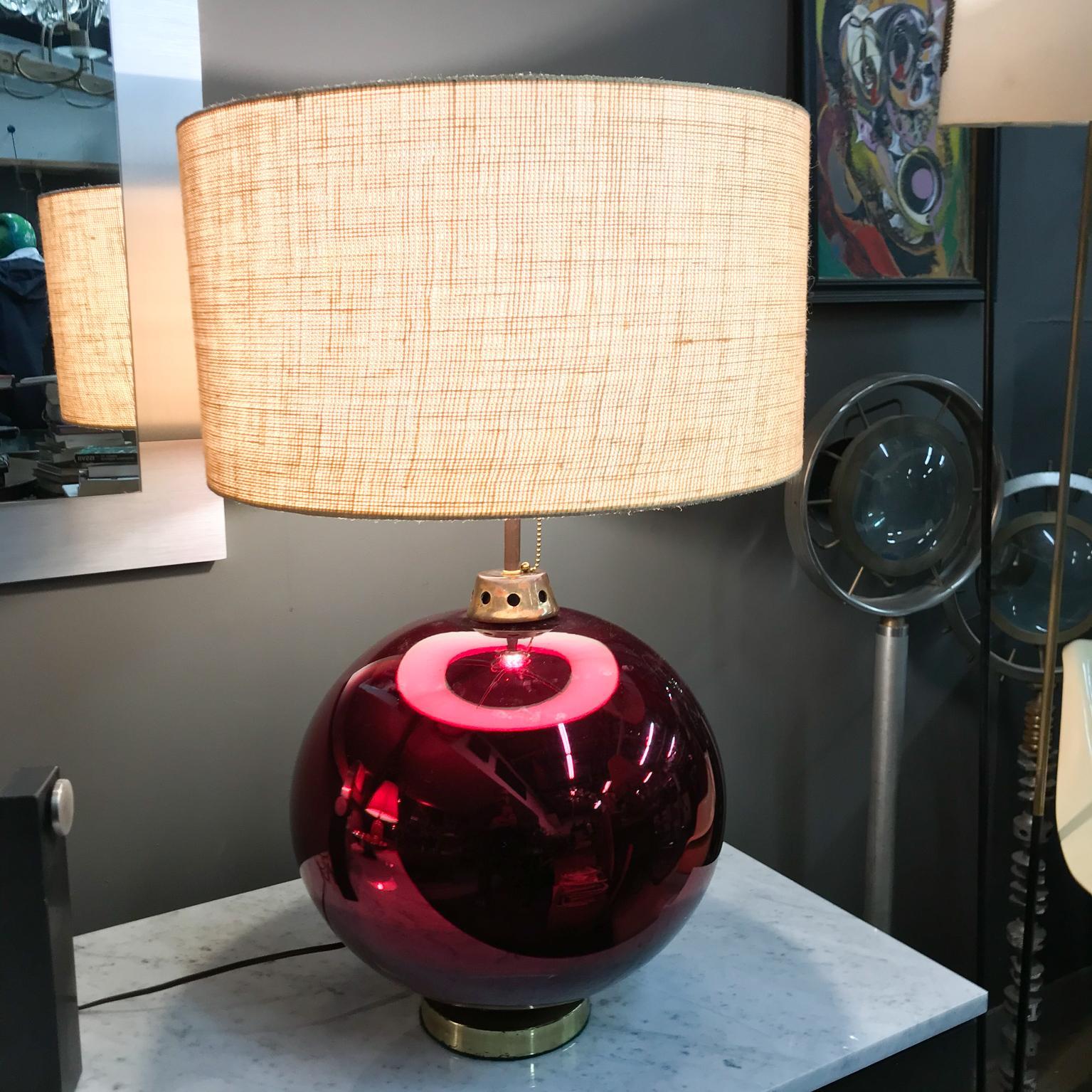 Mexican Mid-Century Modernist Mercury Glass Table Lamp Ruby Red 5