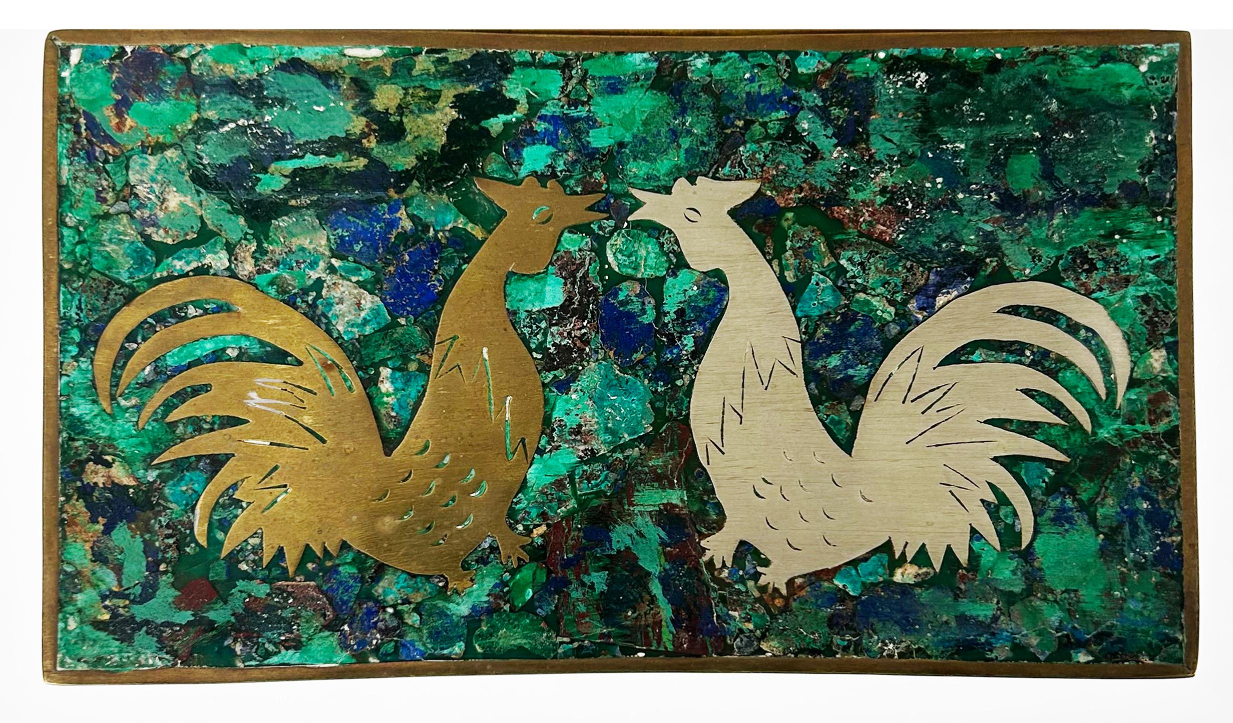 Mid-Century Modern Mexican Mid-century Roosters Box, Salvador Teran Los Castillo Attributed For Sale