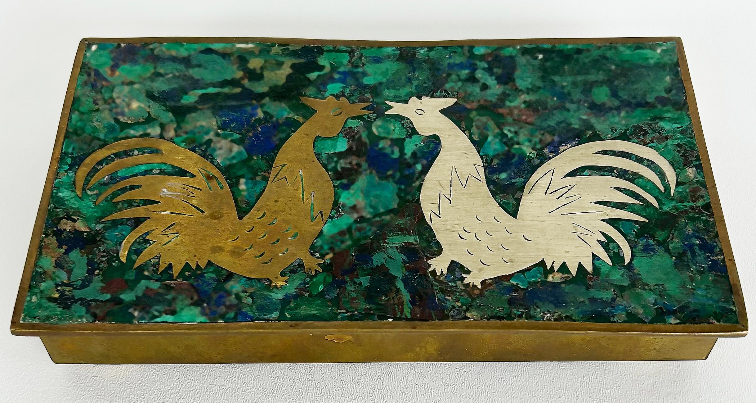 Mexican Mid-century Roosters Box, Salvador Teran Los Castillo Attributed In Good Condition For Sale In Miami, FL