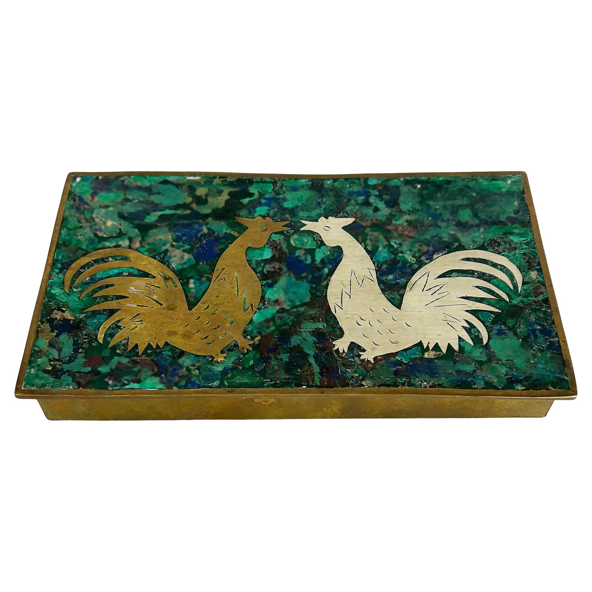 Mexican Mid-century Roosters Box, Salvador Teran Los Castillo Attributed For Sale