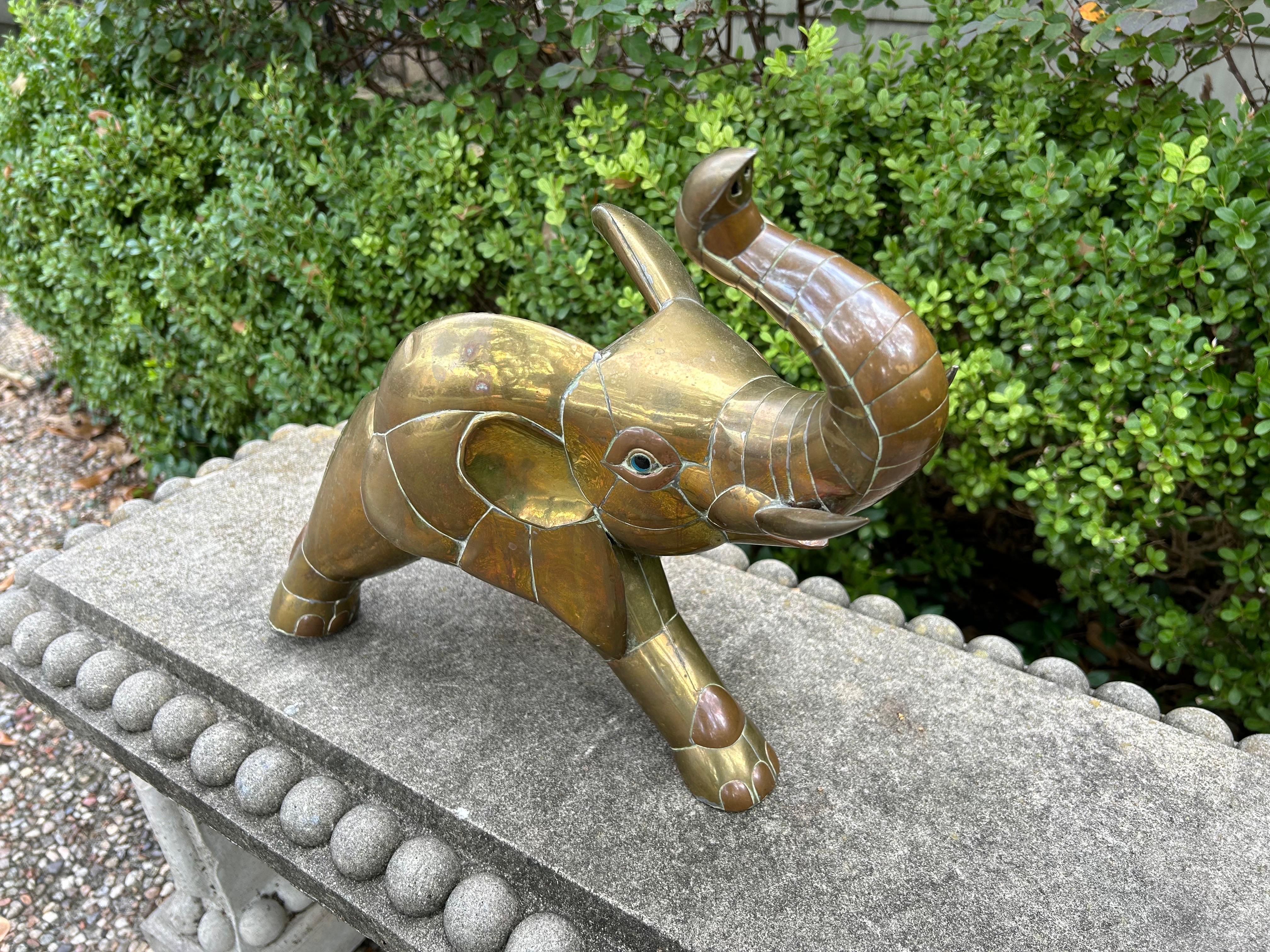 Mexican Modern Brass Sculpture Of An Elephant By Sergio Bustamante In Good Condition In Houston, TX