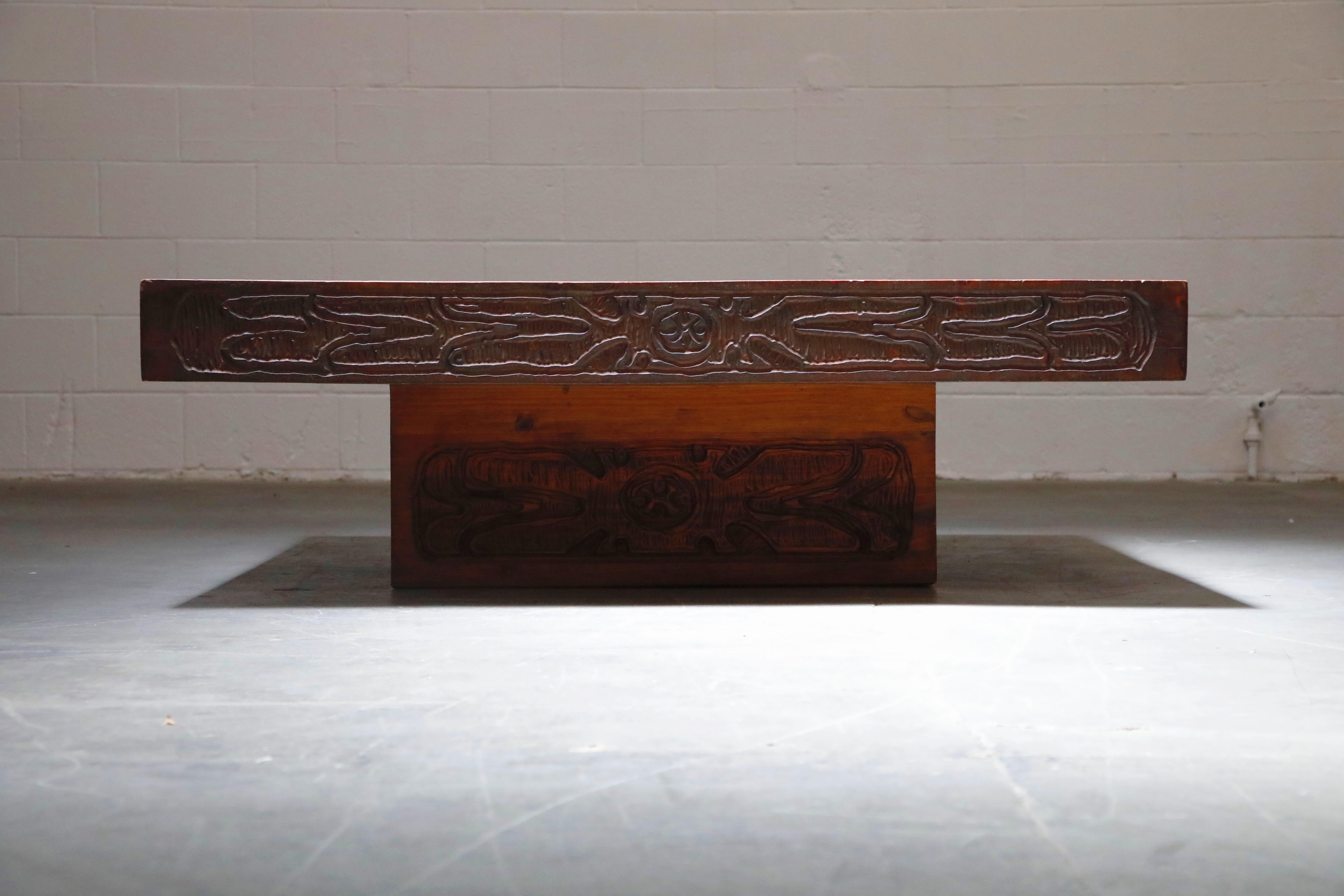 Mexican Modern Carved Wood Coffee Table, circa 1970s 4