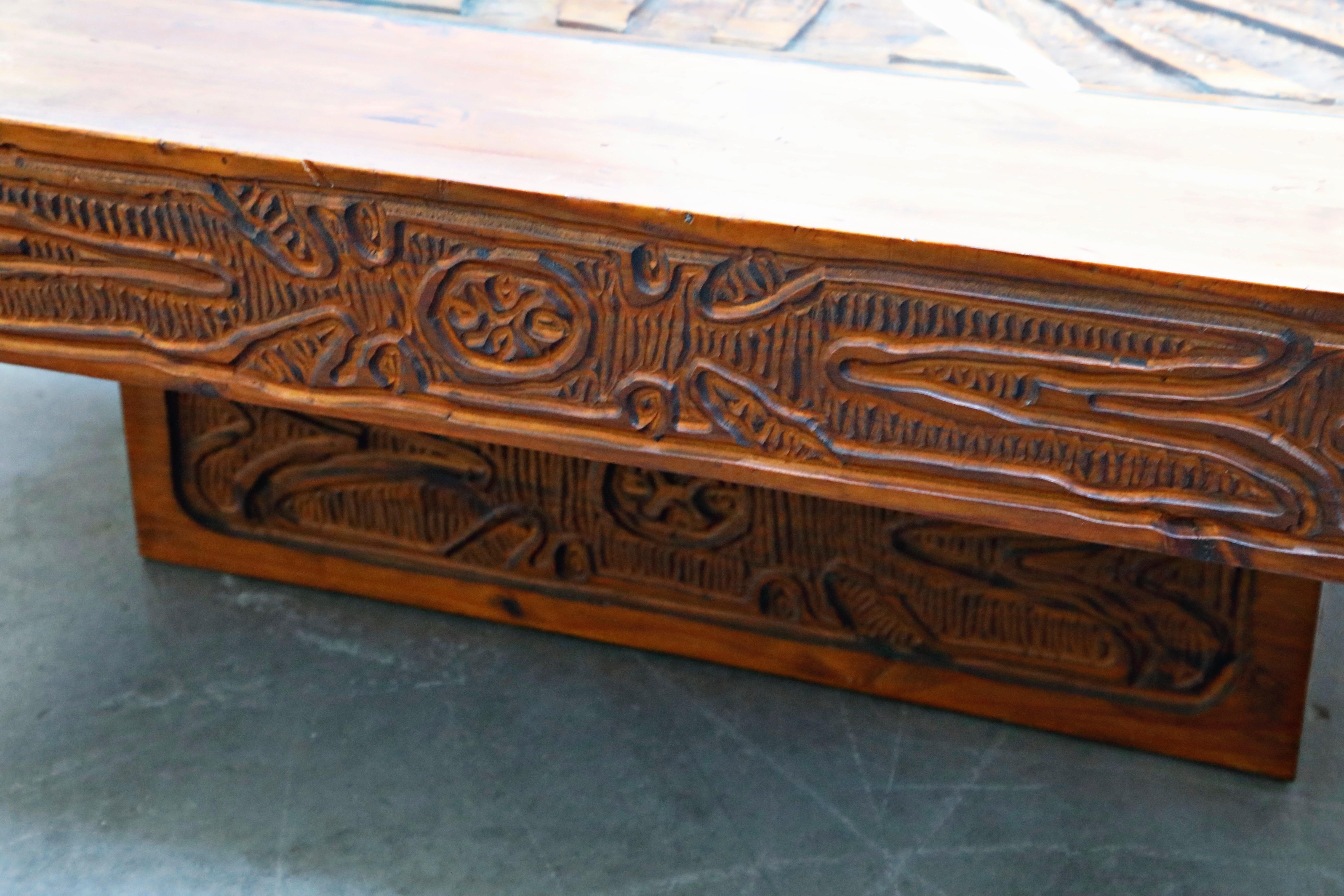 Mexican Modern Carved Wood Coffee Table, circa 1970s 5