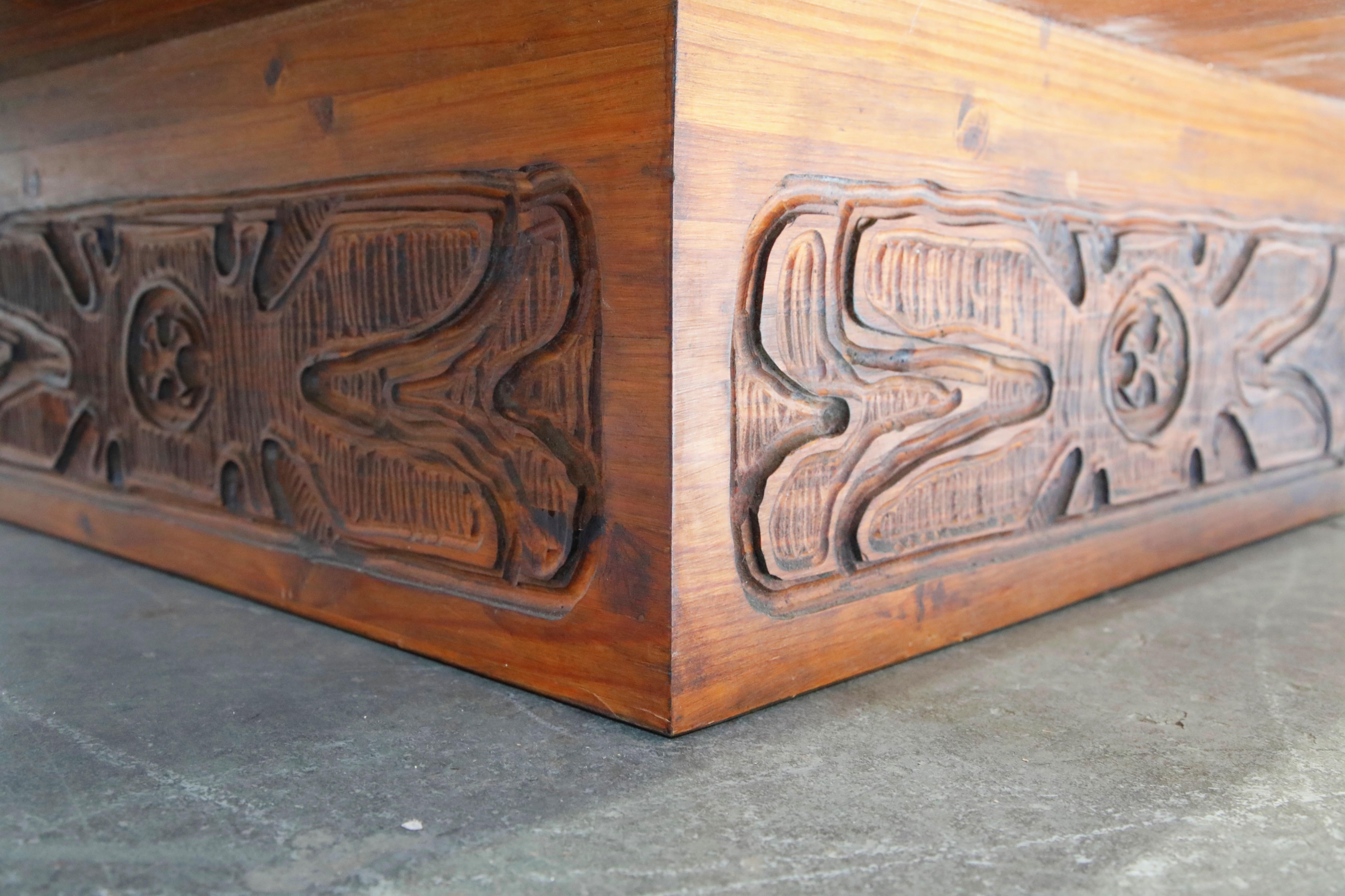 Mexican Modern Carved Wood Coffee Table, circa 1970s 7