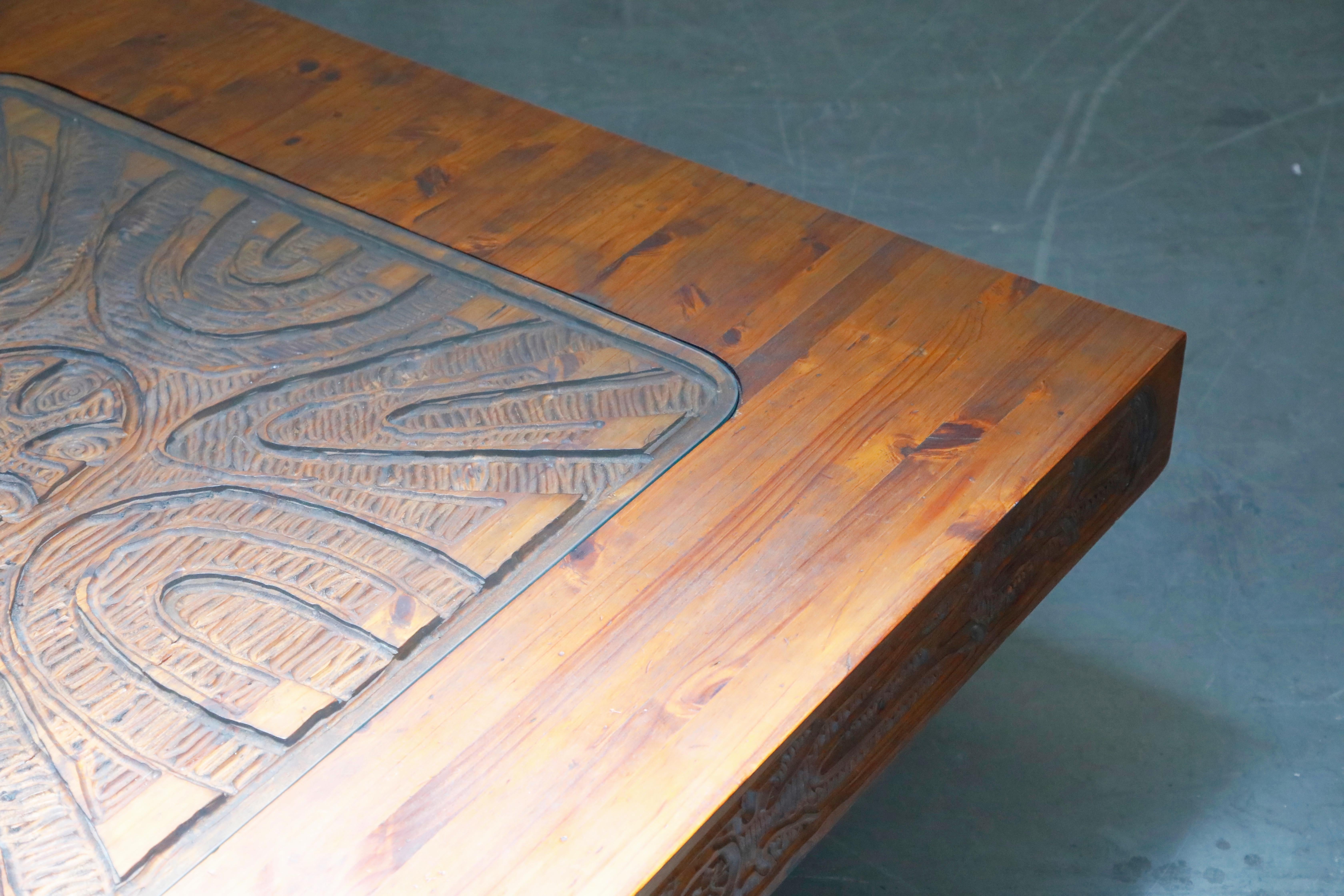 Mexican Modern Carved Wood Coffee Table, circa 1970s 9