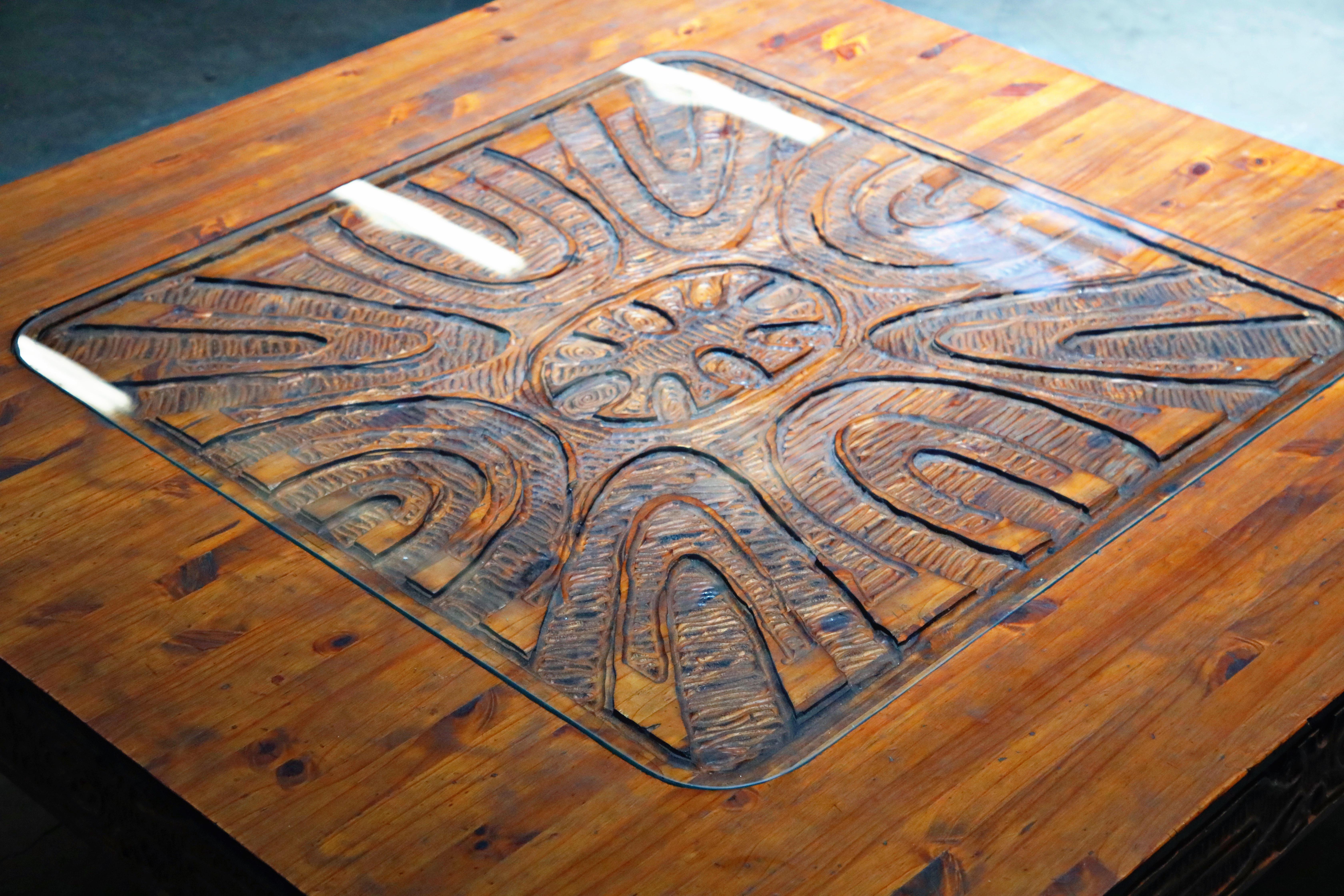 Mexican Modern Carved Wood Coffee Table, circa 1970s 13