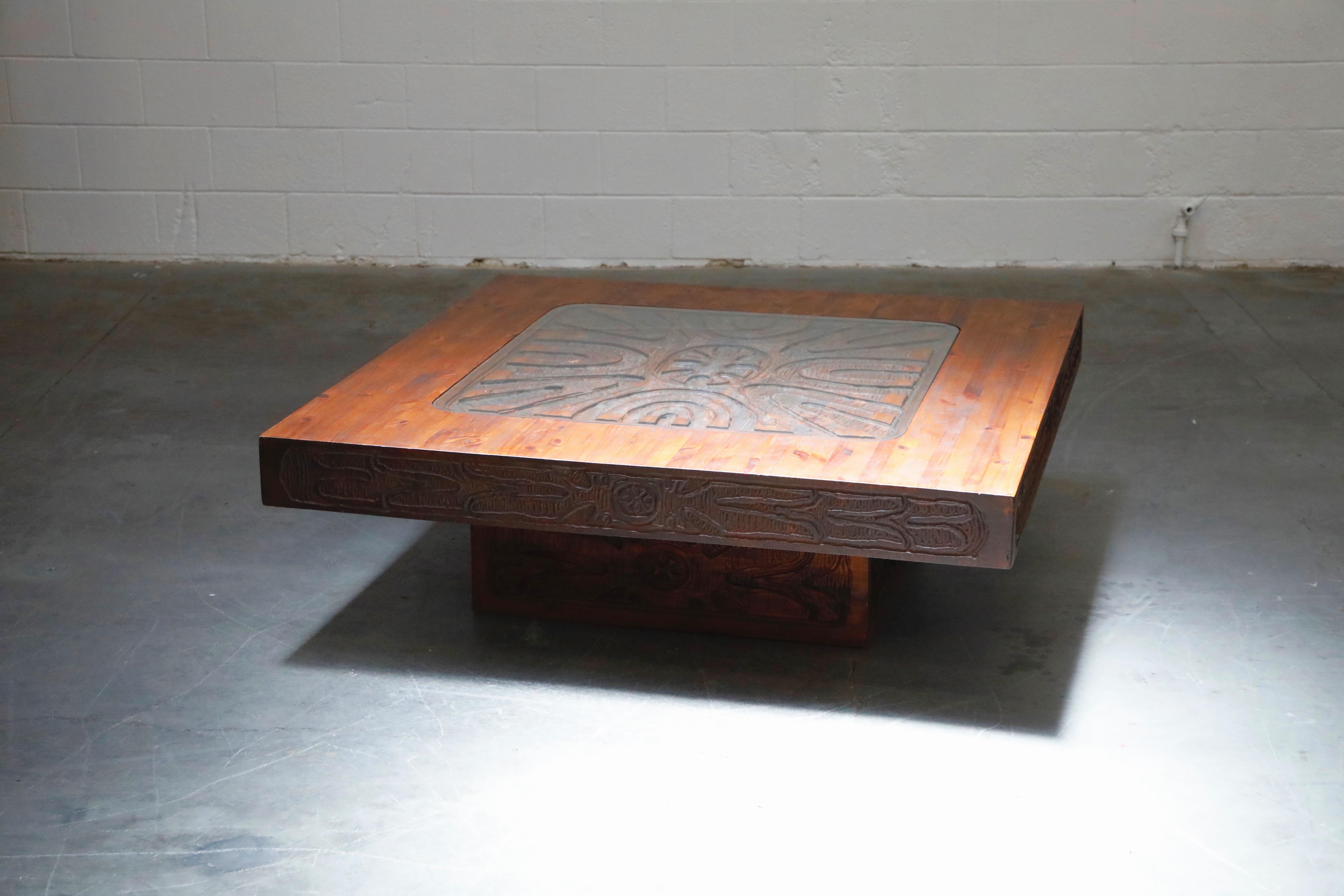 Late 20th Century Mexican Modern Carved Wood Coffee Table, circa 1970s