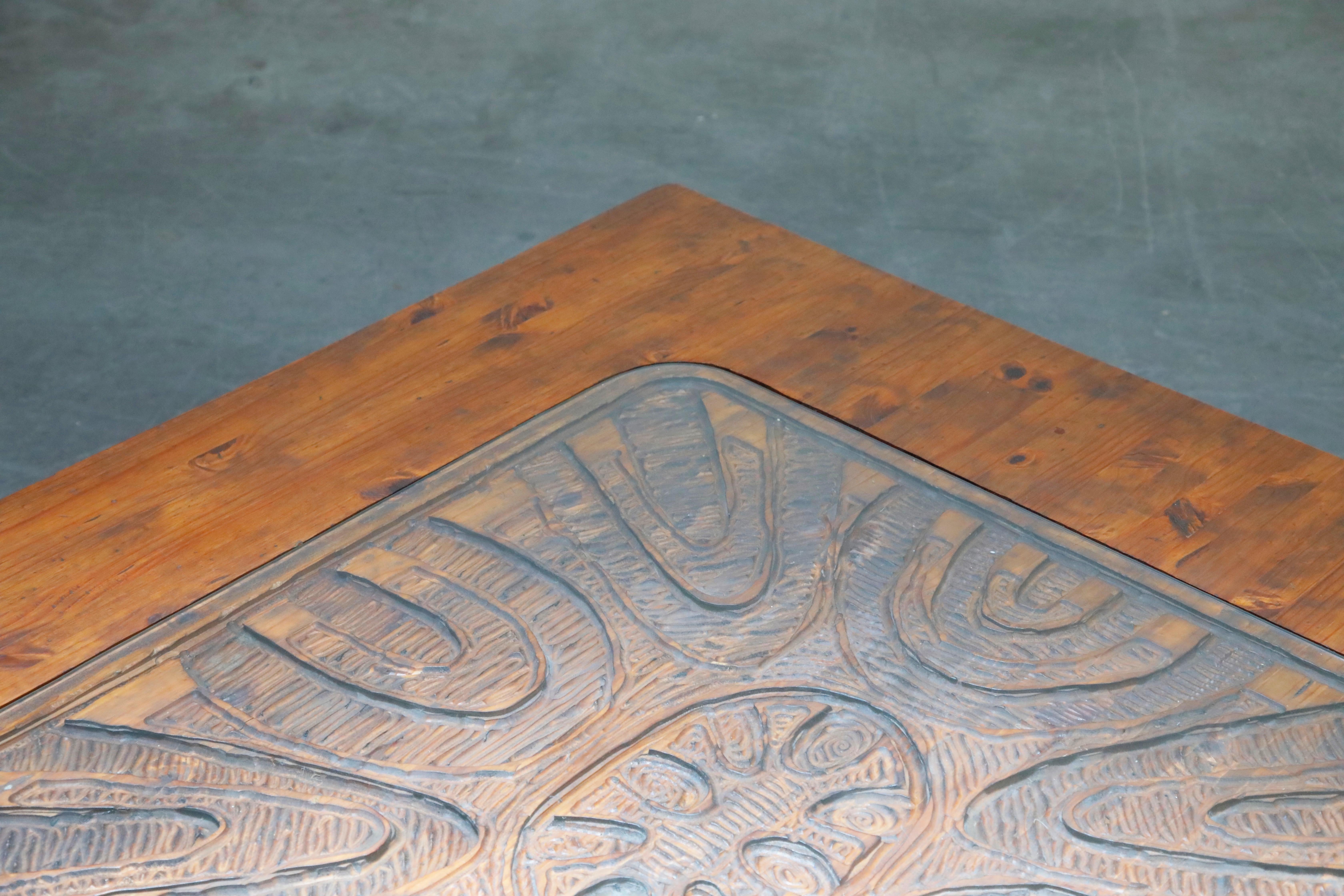Mexican Modern Carved Wood Coffee Table, circa 1970s 1