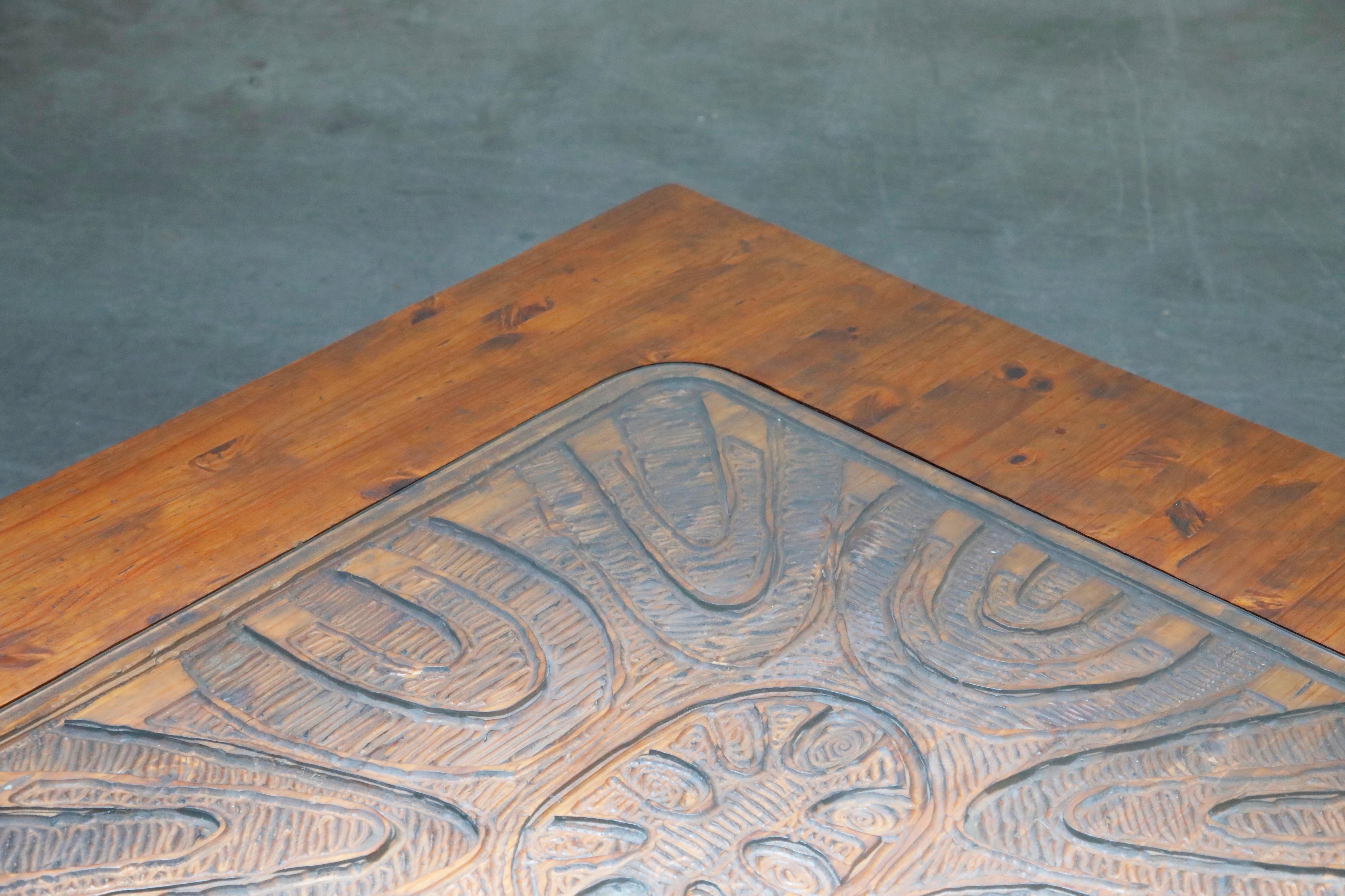 Mexican Modern Carved Wood Coffee Table, circa 1970s 1