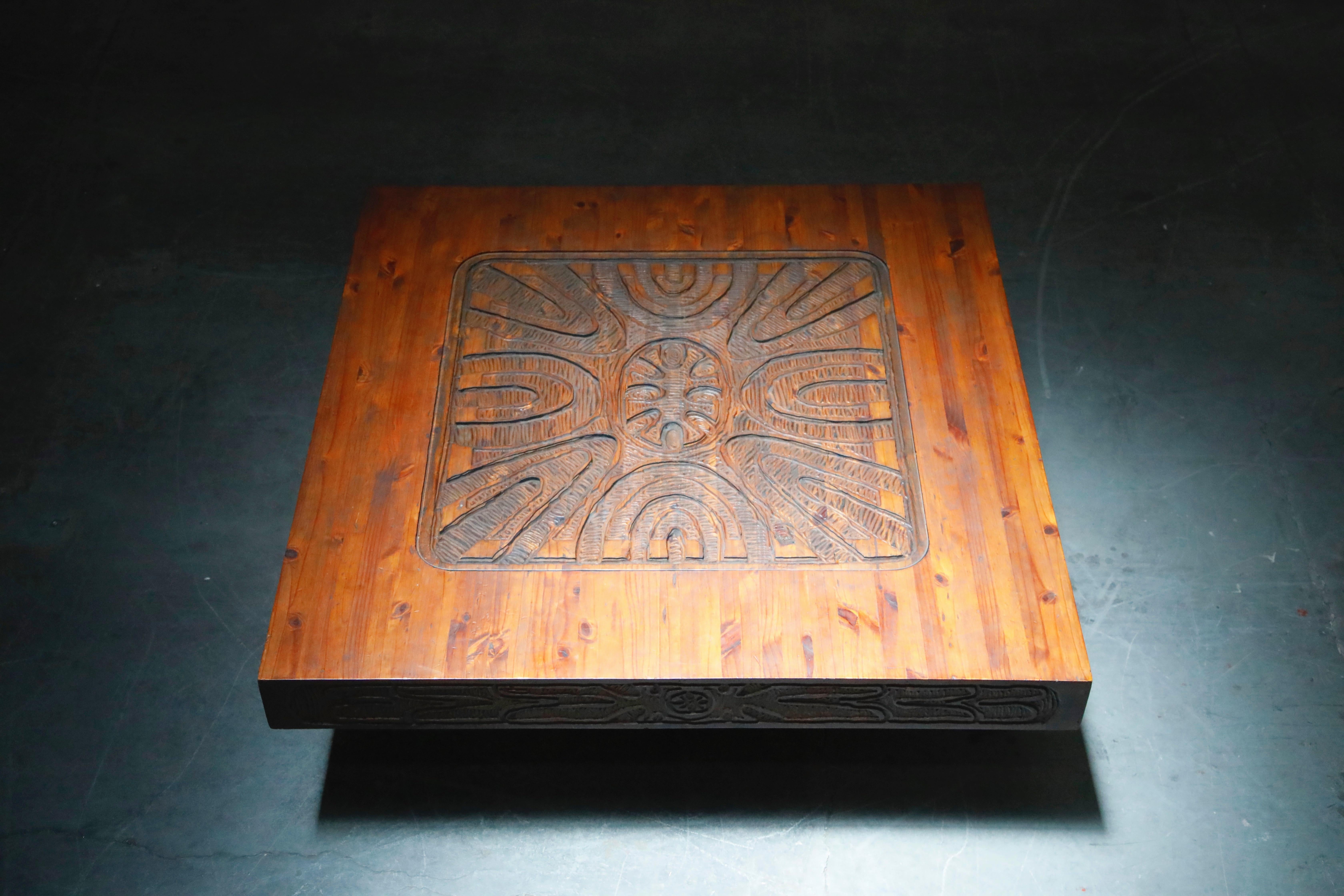Mexican Modern Carved Wood Coffee Table, circa 1970s 2