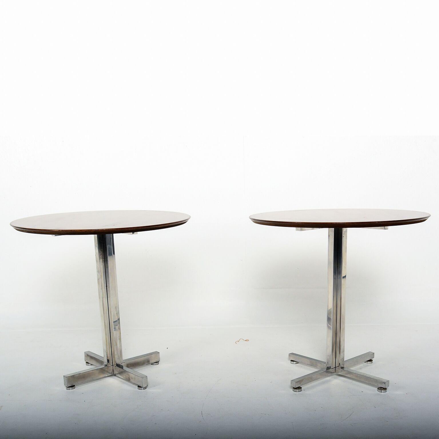 Mid-Century Modern Mexican Modern Classic Knoll Style Side Tables Aluminum Walnut, 1960s