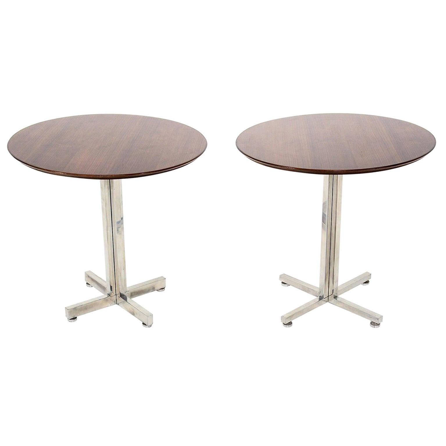 Mexican Modern Classic Knoll Style Side Tables Aluminum Walnut, 1960s