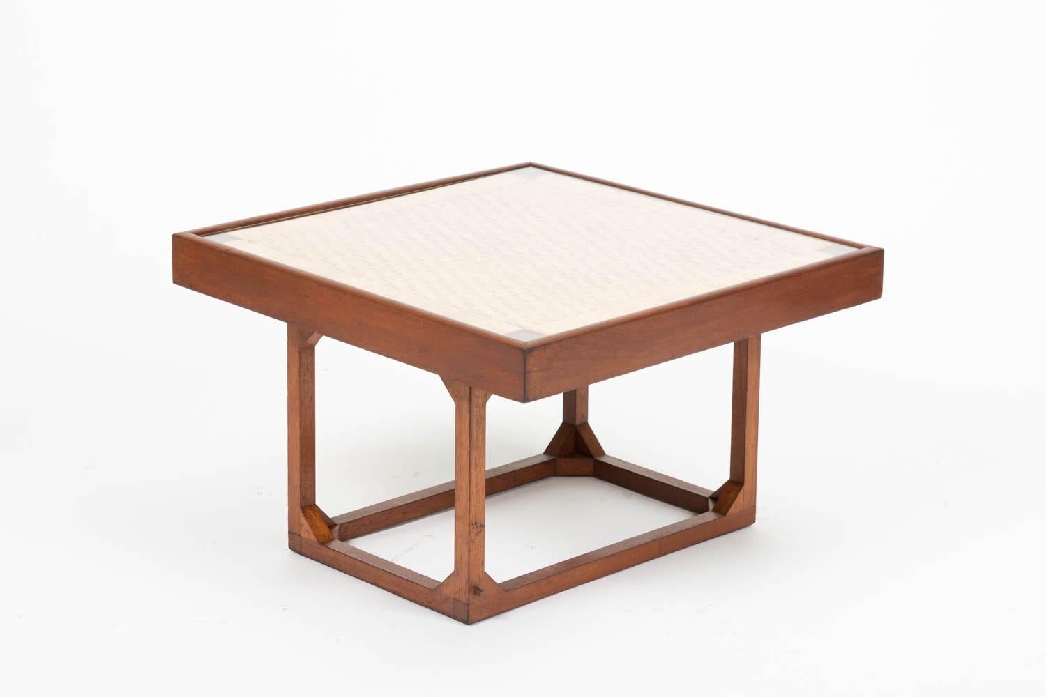 Bauhaus-trained, Mexico city based Michael van Beuren created highly functional modern design inspired by Mexican vernacular styles and materials. This example is a convertible table with a teak frame and irregular shape with concave and convex