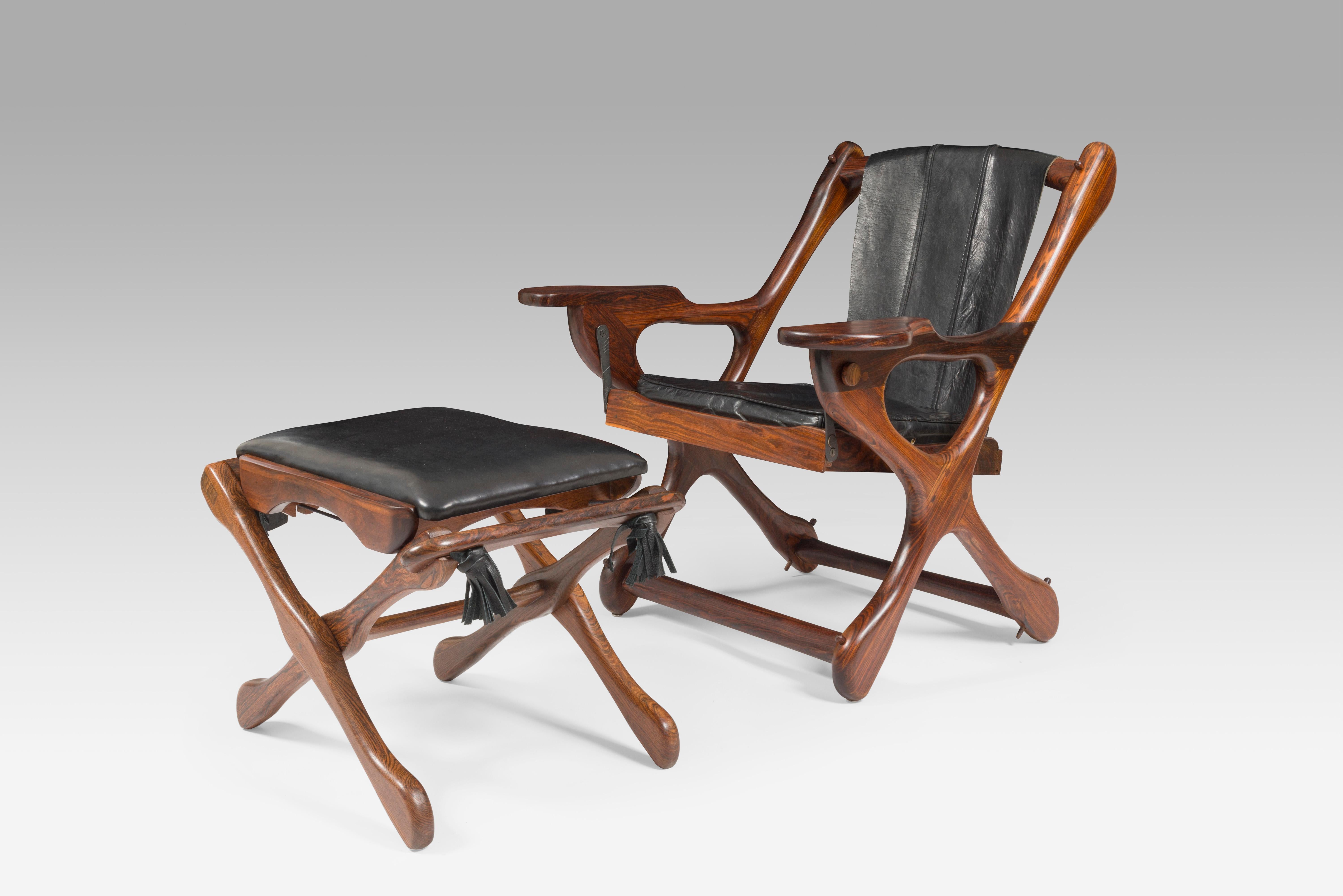 Mexican Modern, Don S Shoemaker, Sling Swinger chair with footstool, 1960's In Good Condition For Sale In Uccle, BE