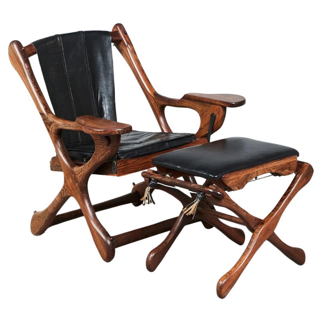 Mexican Modern, Don S Shoemaker, Sling Swinger chair with footstool, 1960's For Sale