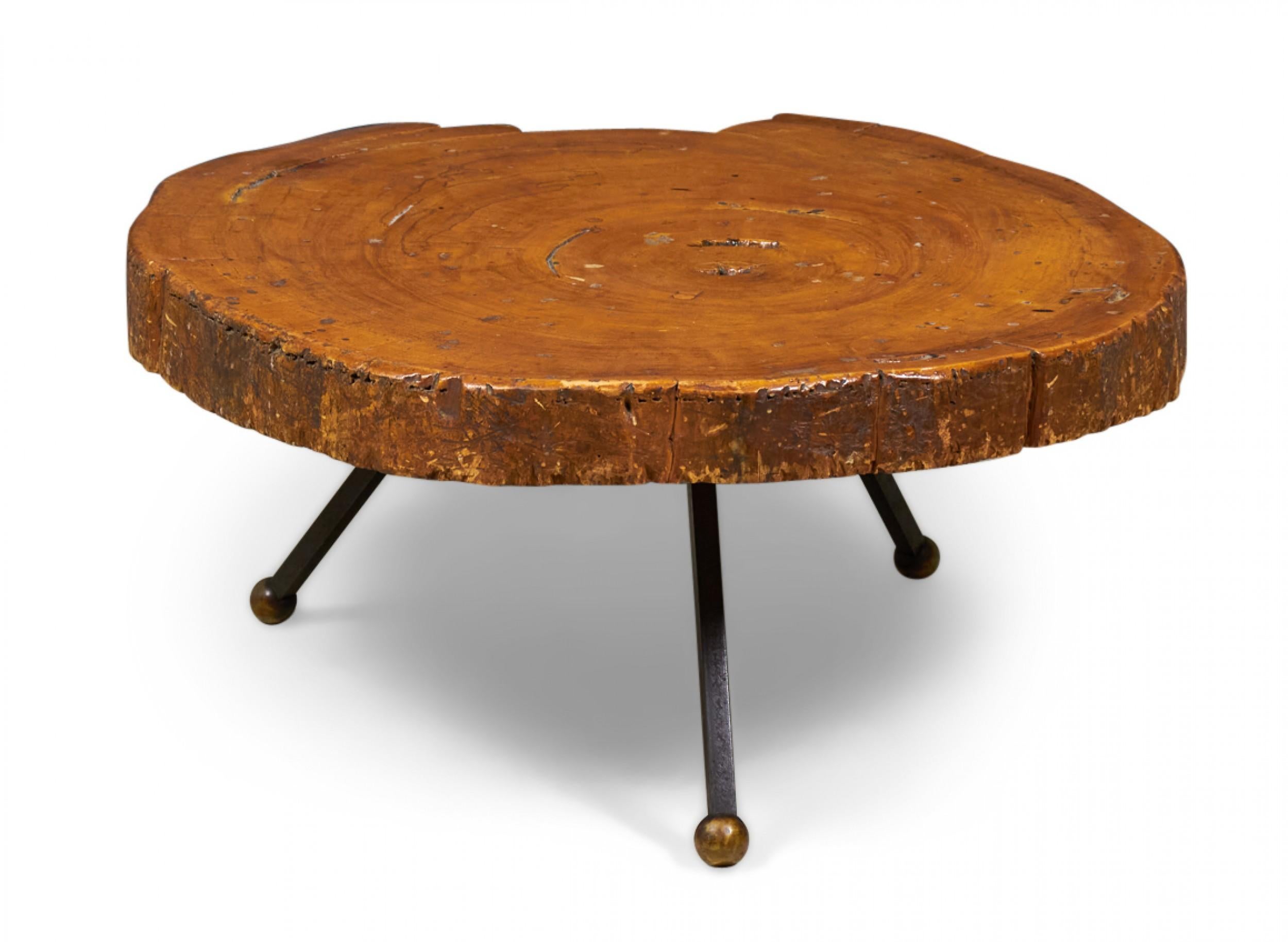 Spanish Mexican Modern Free Edge Sabino Wood and Iron Coffee / Cocktail Table For Sale
