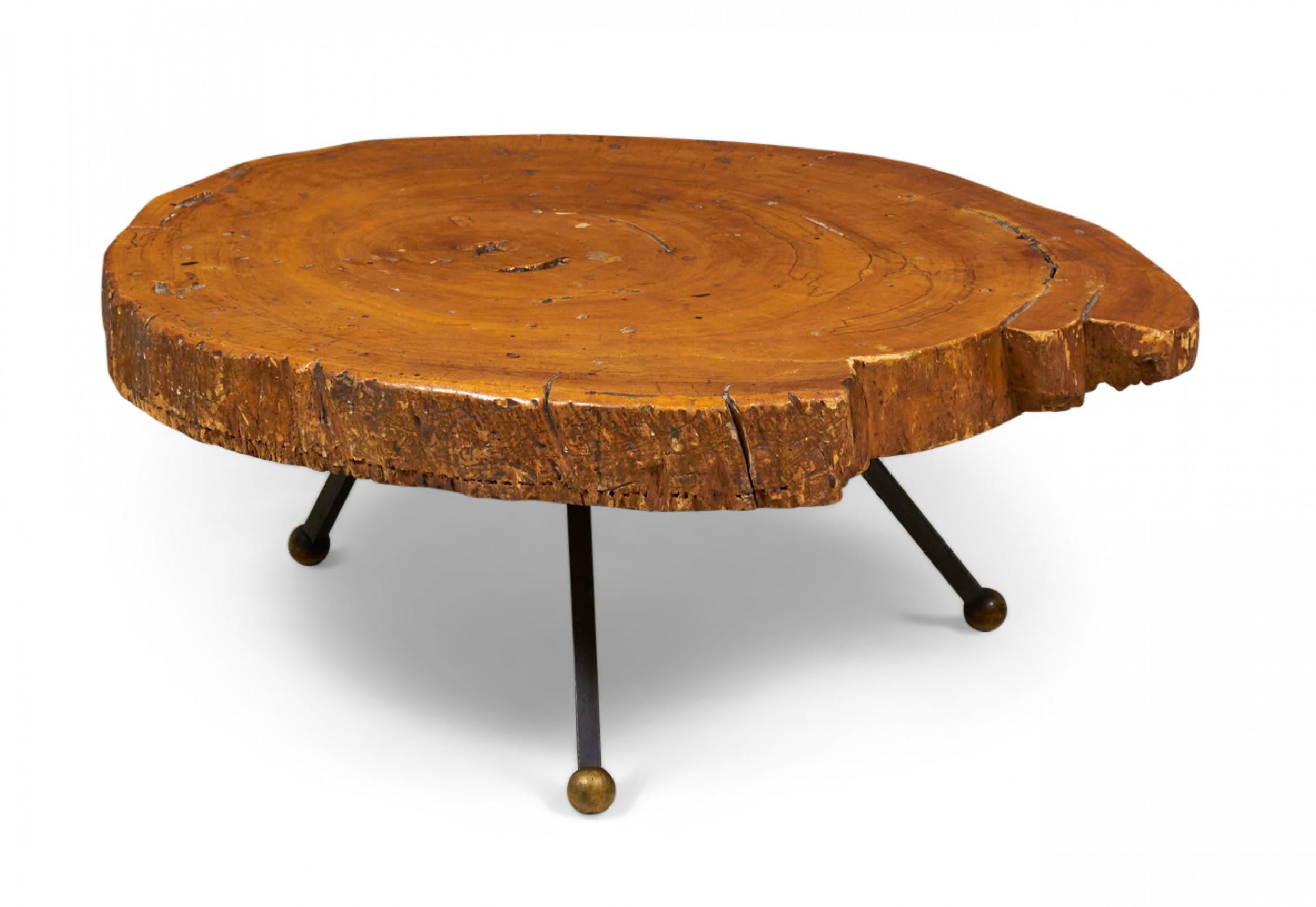 Metal Mexican Modern Free Edge Sabino Wood and Iron Coffee / Cocktail Table For Sale