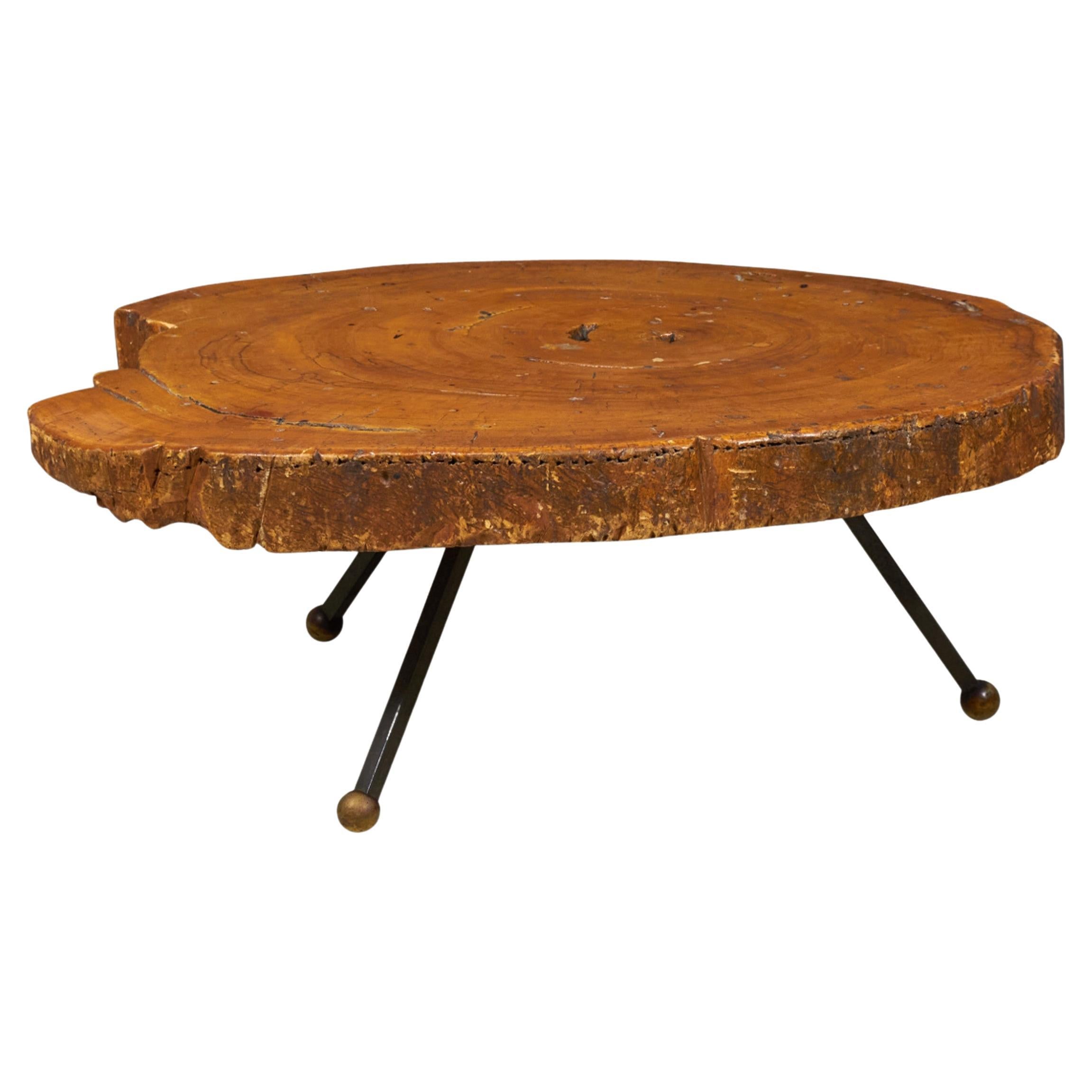 Mexican Modern Free Edge Sabino Wood and Iron Coffee / Cocktail Table For Sale