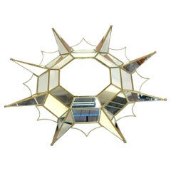 Mexican Modern Gilt Metal Sunburst Mirror Style of Sergio Bustamante, 1989