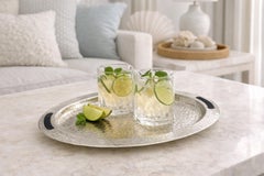 Mexican Modern Hammered Silver Tray by Emilia Castillo, Taxco Mexico 1980s