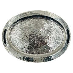 Mexican Modern Hammered Silver Tray by Emilia Castillo, Taxco Mexico 1980s