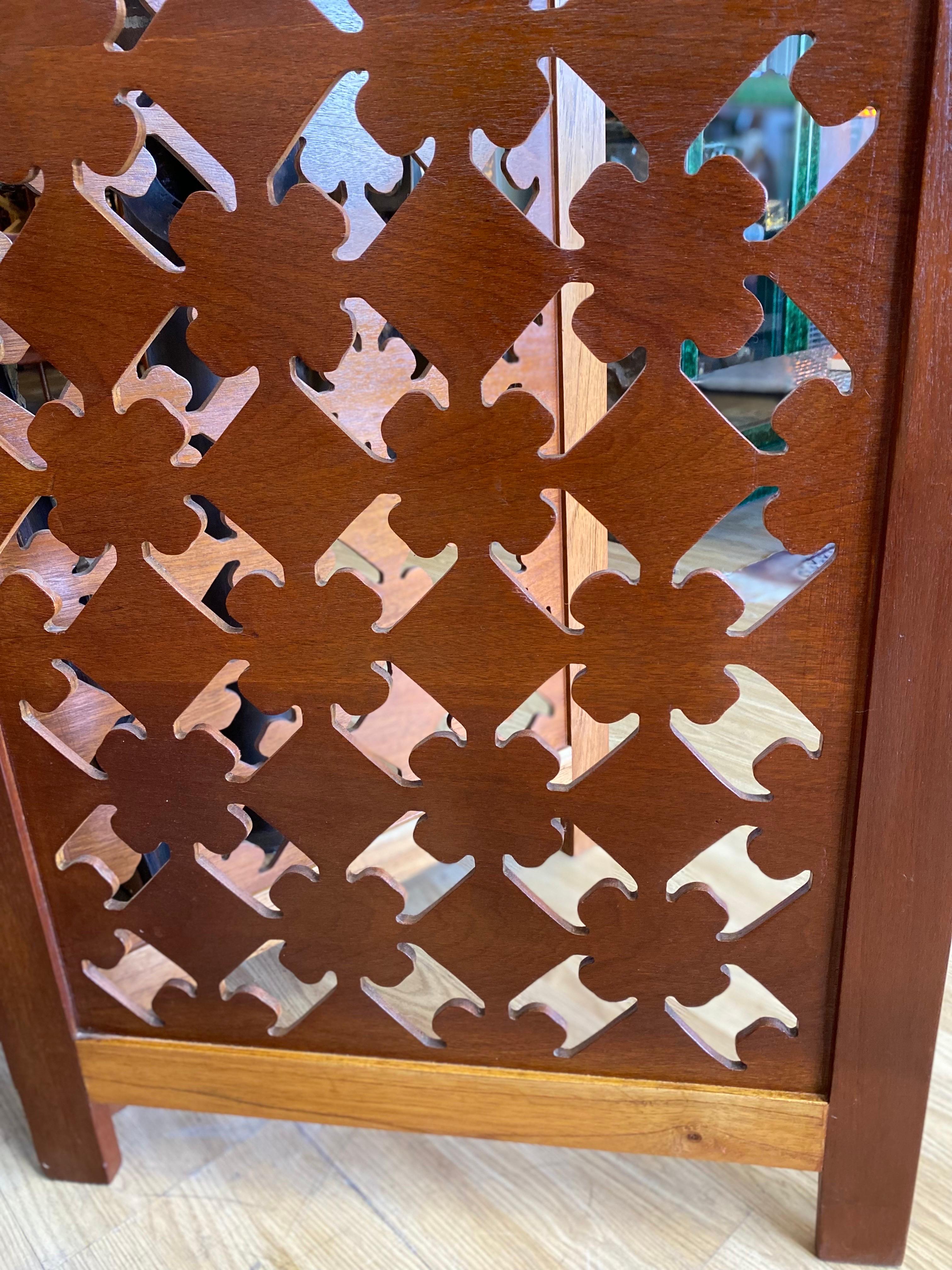Late 20th Century Mexican Modern Hand Carved Wooden Folding Privacy Screen
