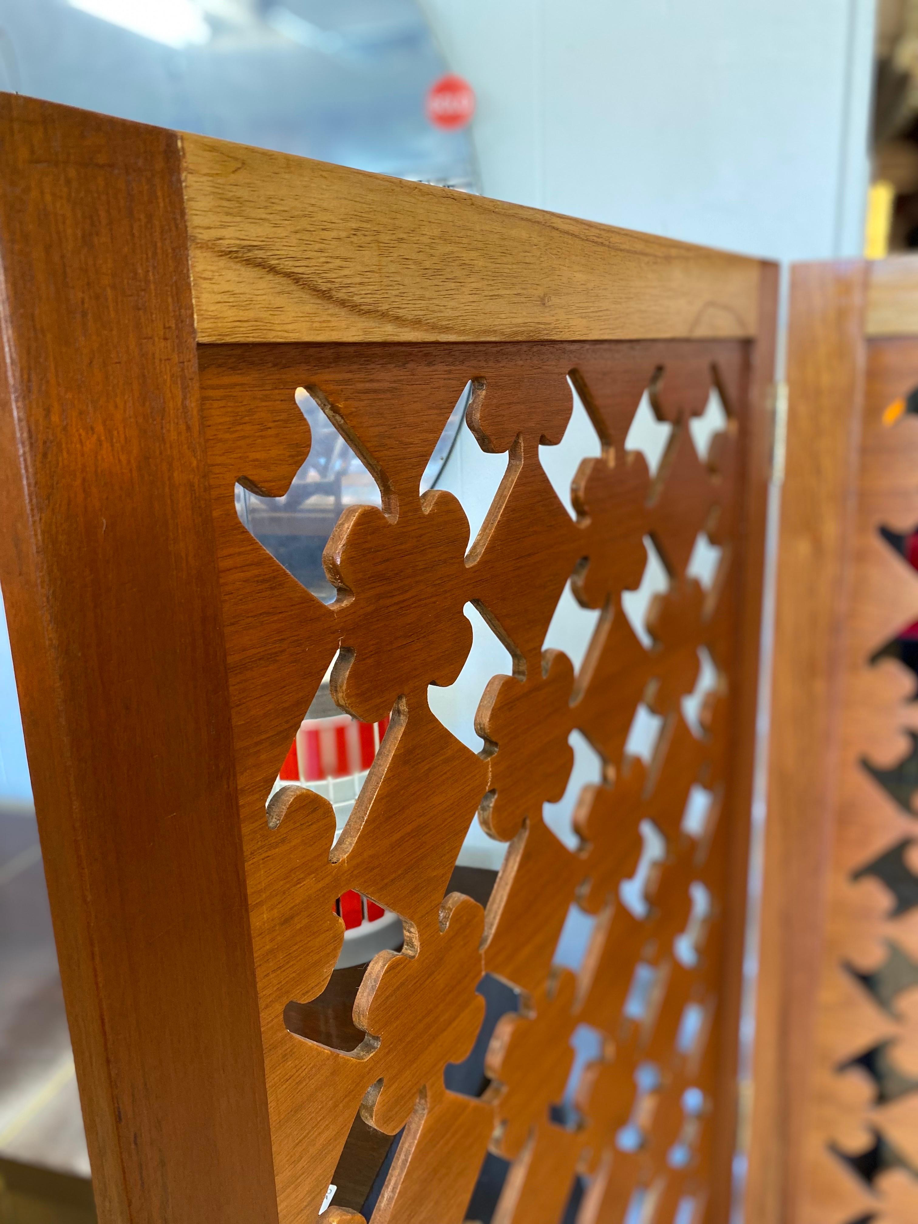 Mexican Modern Hand Carved Wooden Folding Privacy Screen 1