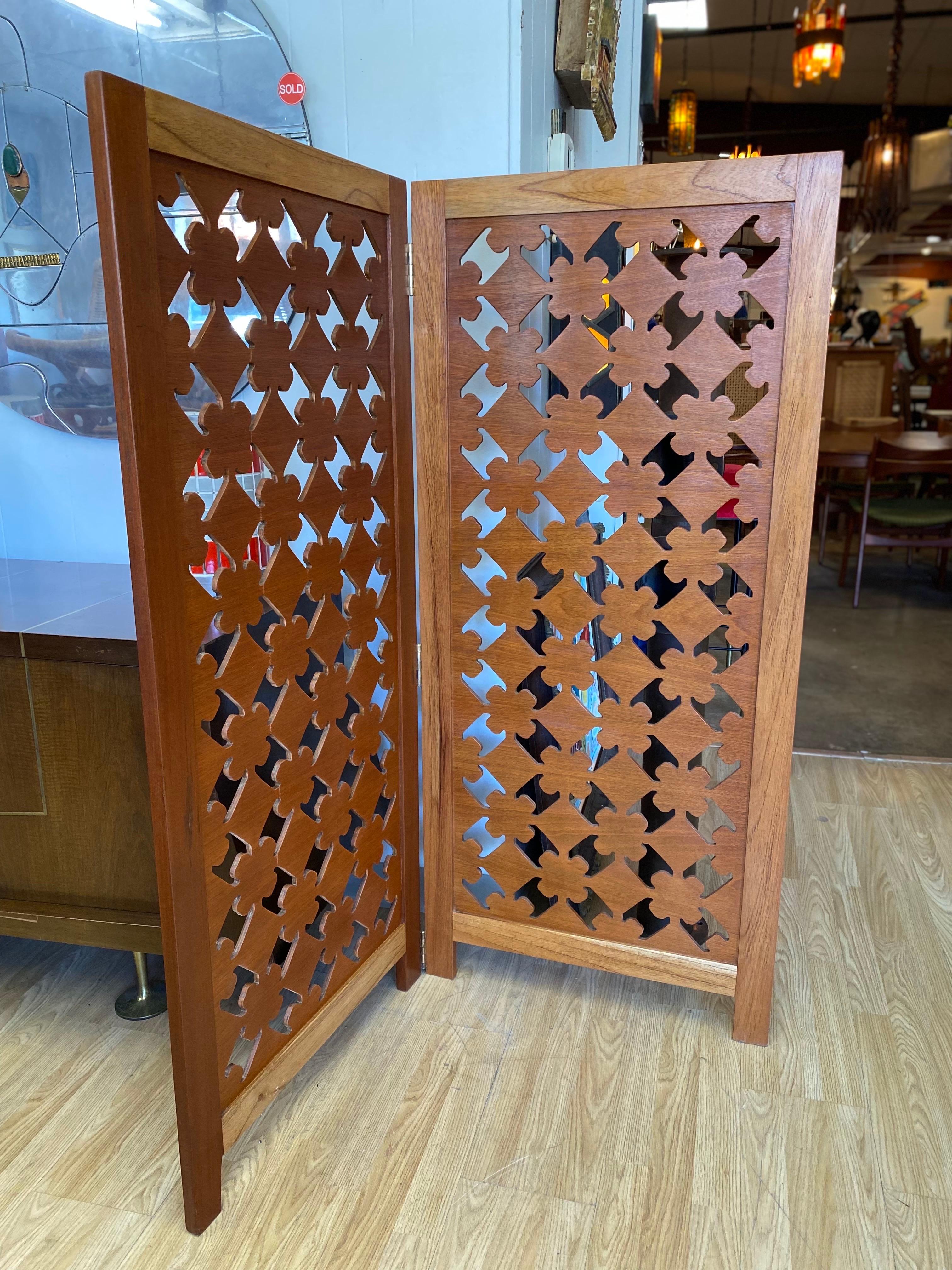 Mexican Modern Hand Carved Wooden Folding Privacy Screen 3