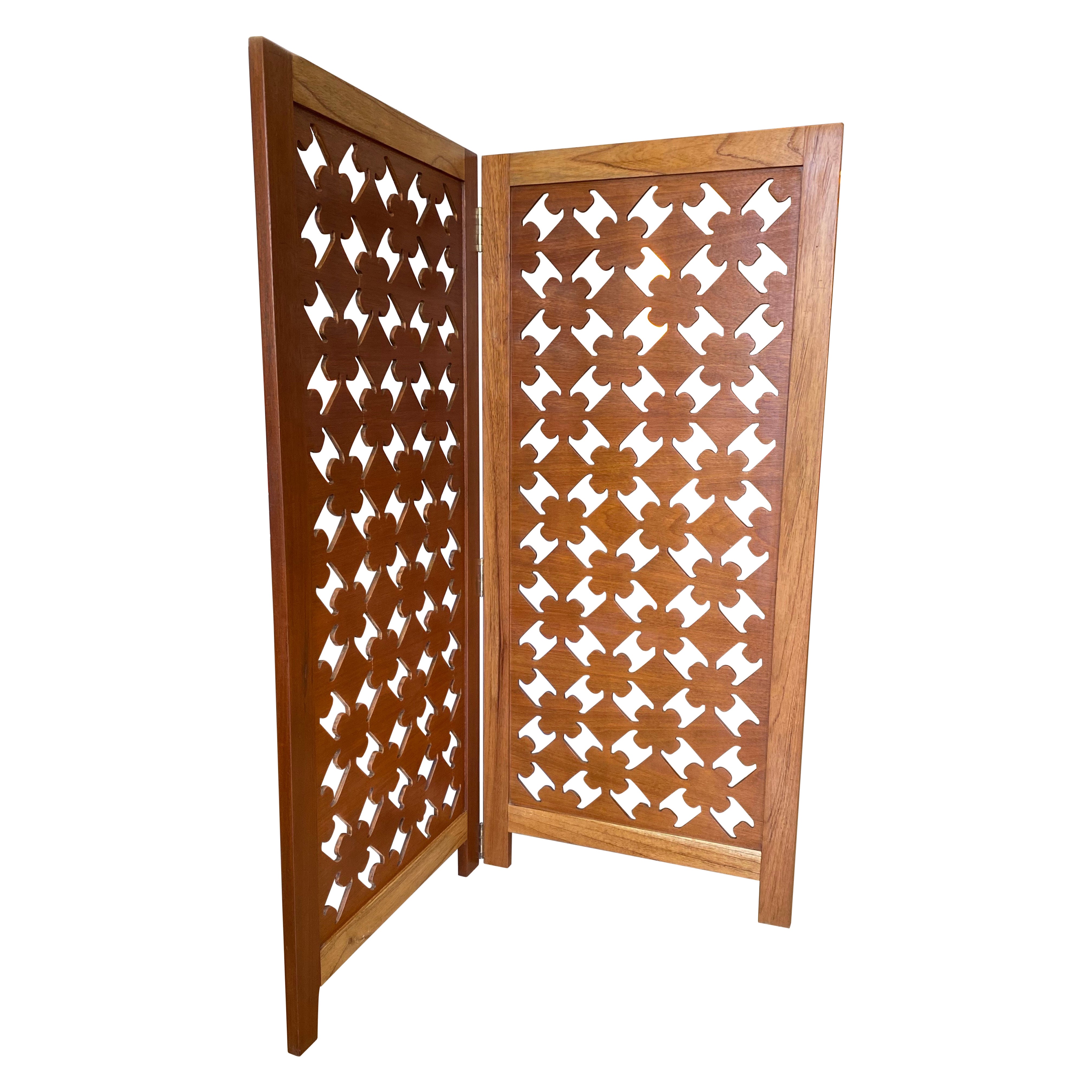 Mexican Modern Hand Carved Wooden Folding Privacy Screen
