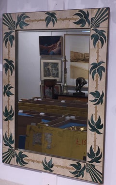 Mexican Modern Inlaid Stone and Brass Mirror