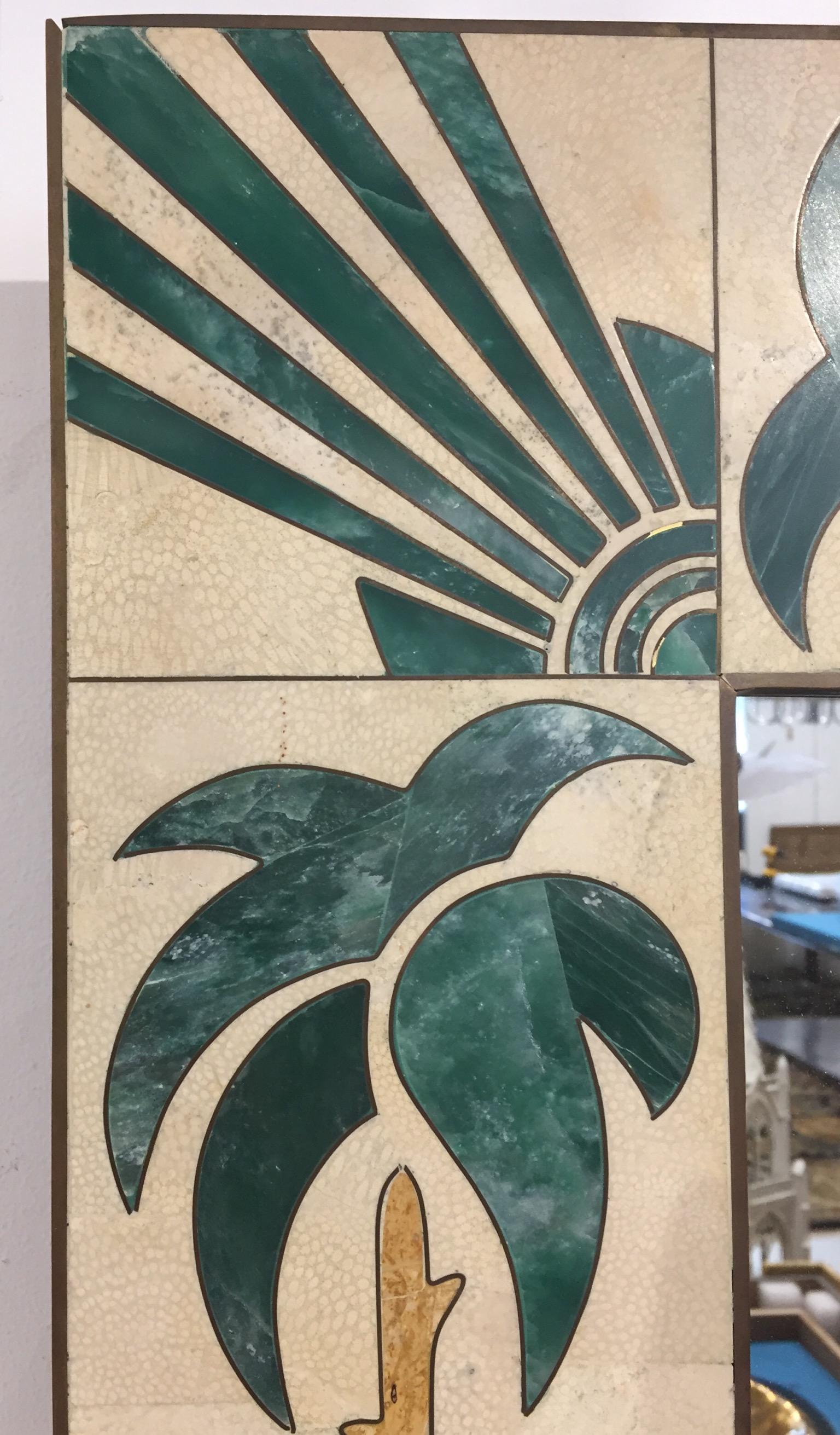 Mexican Modern Inlaid Stone and Brass Mirror In Good Condition In Brooklyn, NY