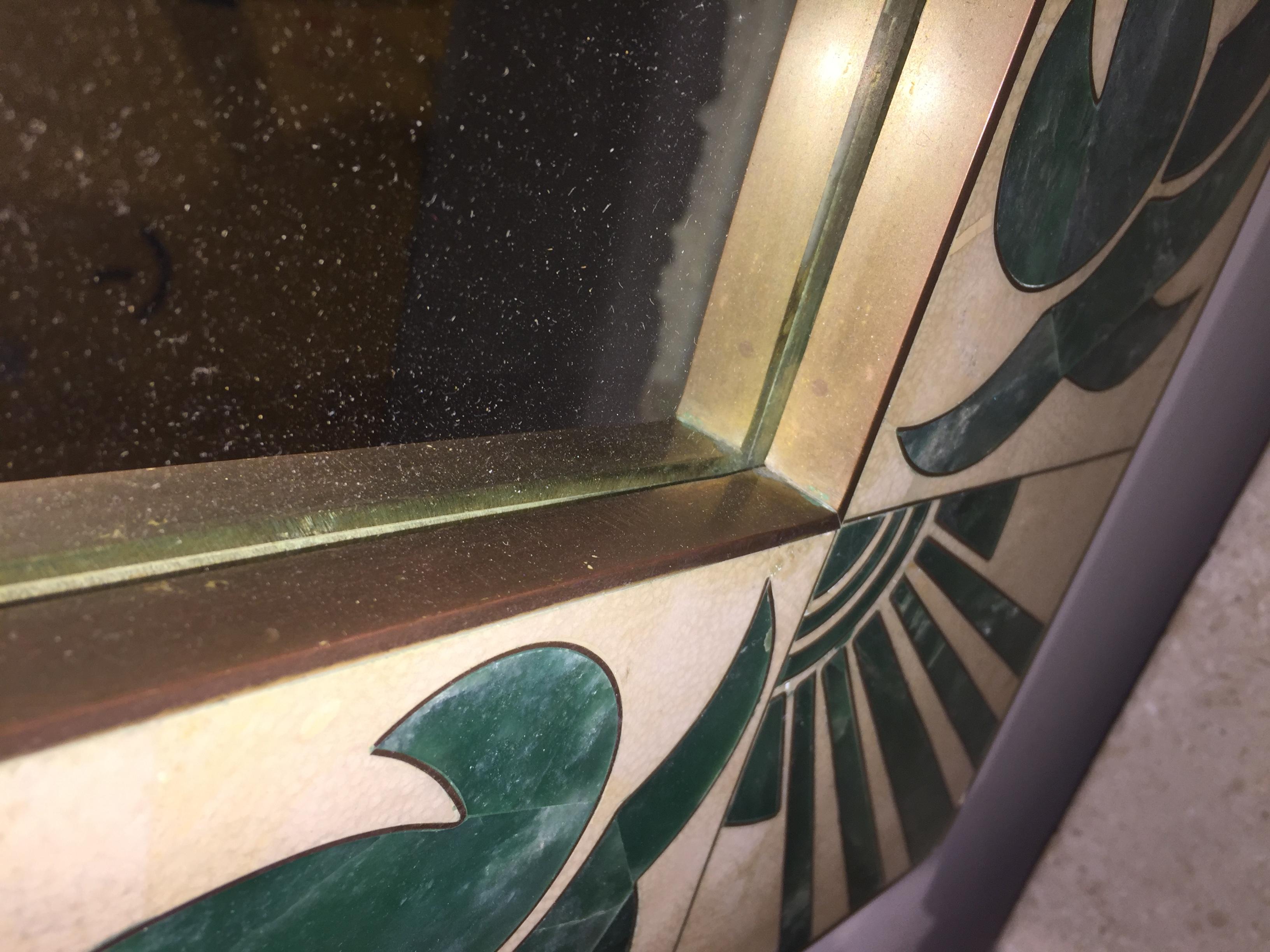 Mid-20th Century Mexican Modern Inlaid Stone and Brass Mirror