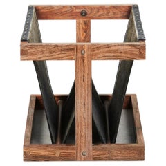 Mexican Modern Leather and wood Magazine rack, Don S. Shoemaker, 1960's