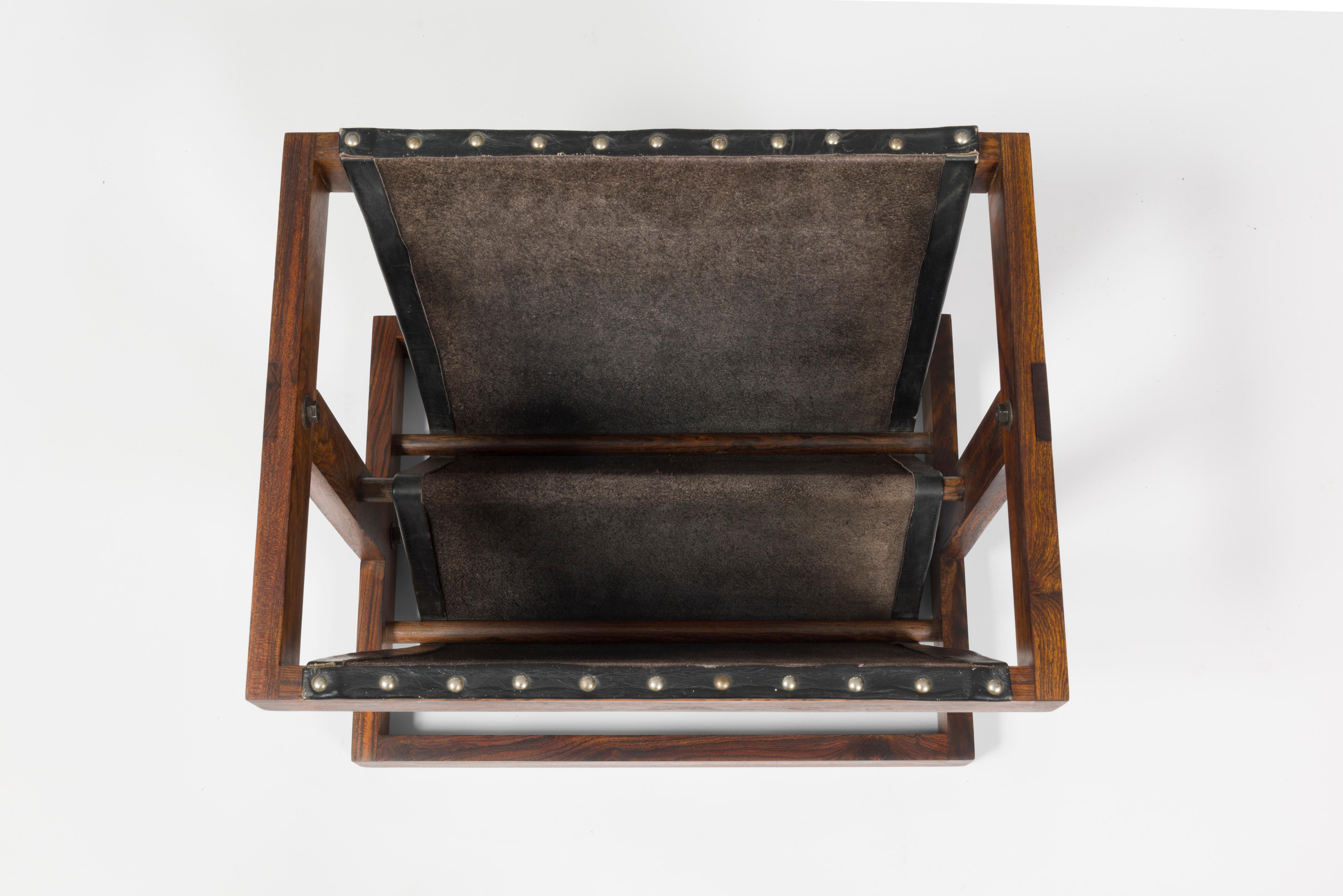Mid-Century Modern Mexican Modern Leather and cocobolo Magazine rack, Don S. Shoemaker, 1960's For Sale