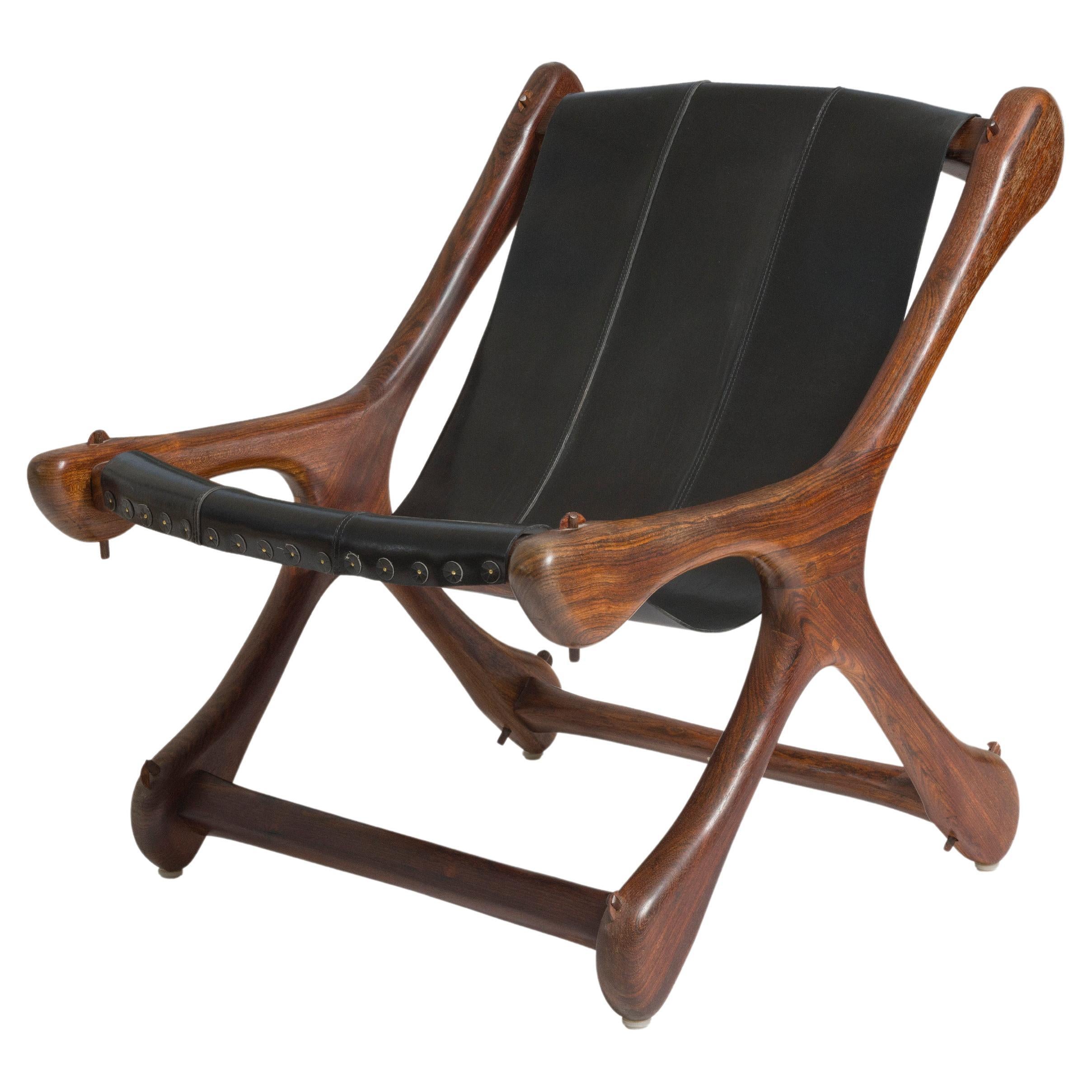 Mexican Modern Lounge Chair, Wood and Leather, 1960's For Sale