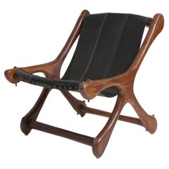 Vintage Mexican Modern Lounge Chair, Wood and Leather, 1960's