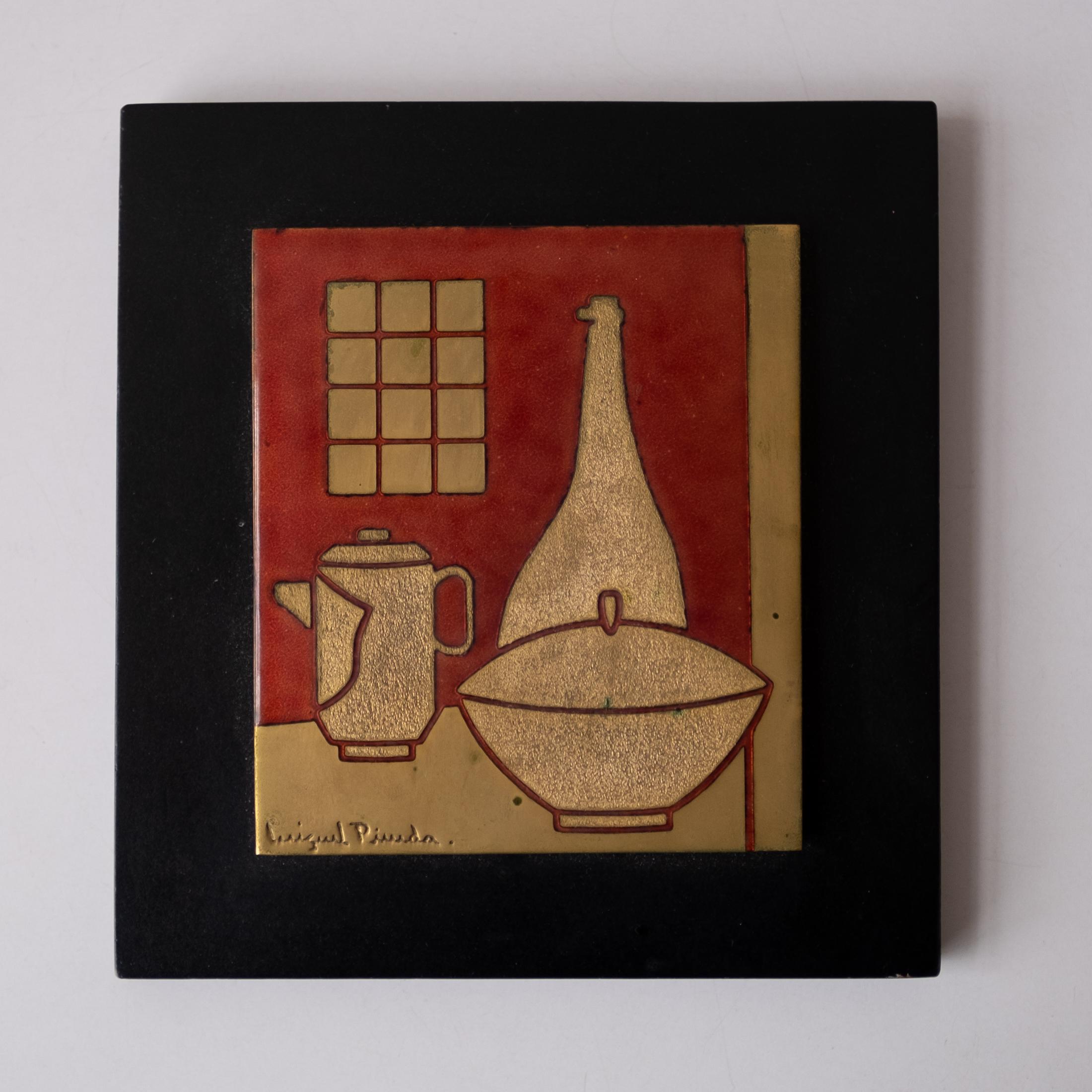 Mexikanische moderne mexikanische Miguel Pineda-Emaille-Wandtafel im Angebot 3
