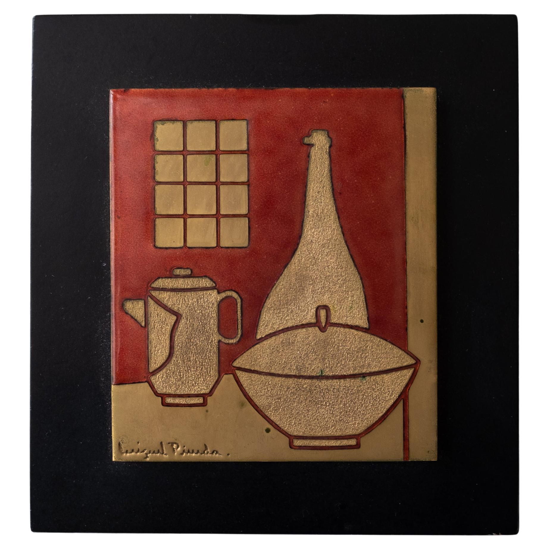 Mexican Modern Miguel Pineda Enamel Wall Plaque For Sale