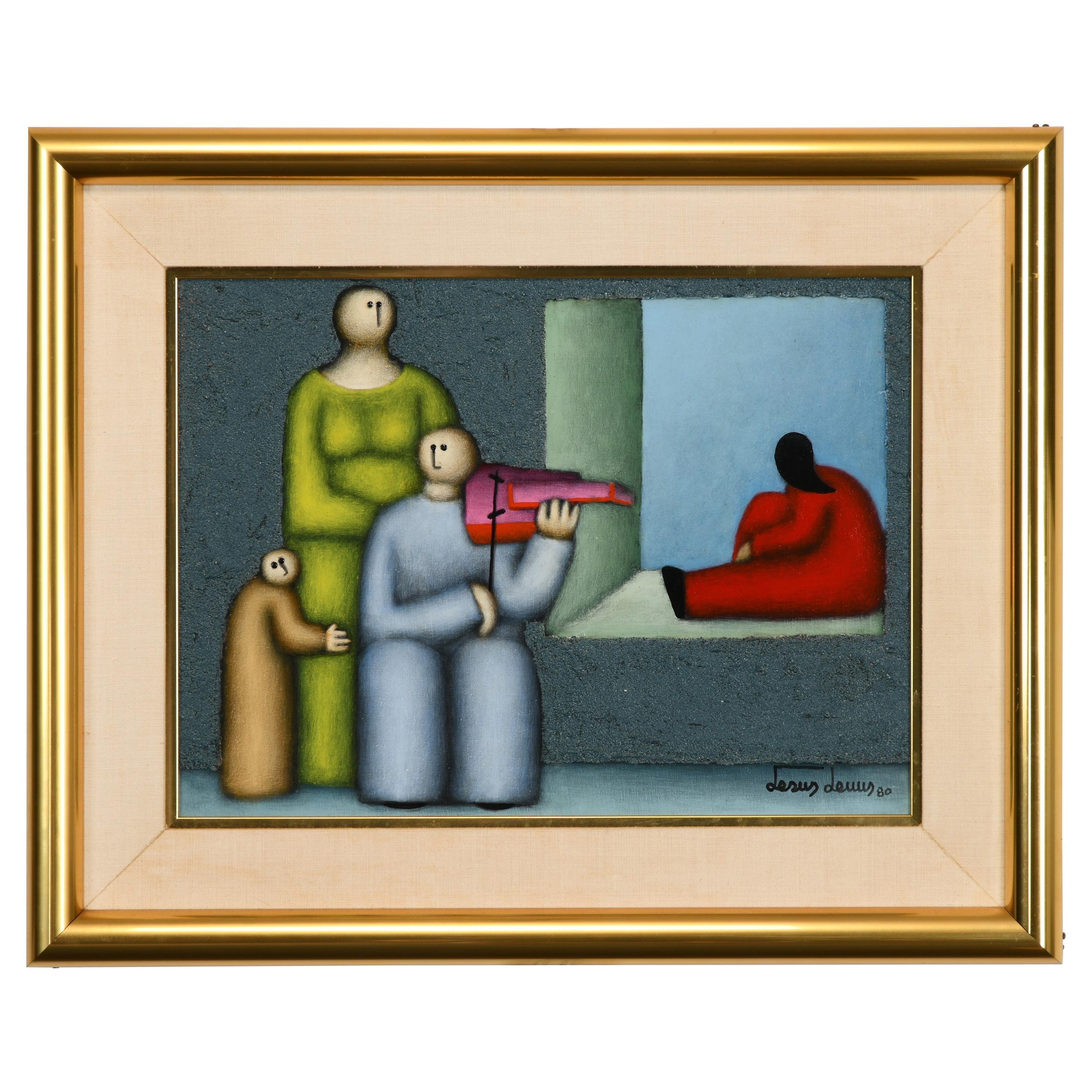 Mexican Modern Painting by Jesus Leuus, 1980