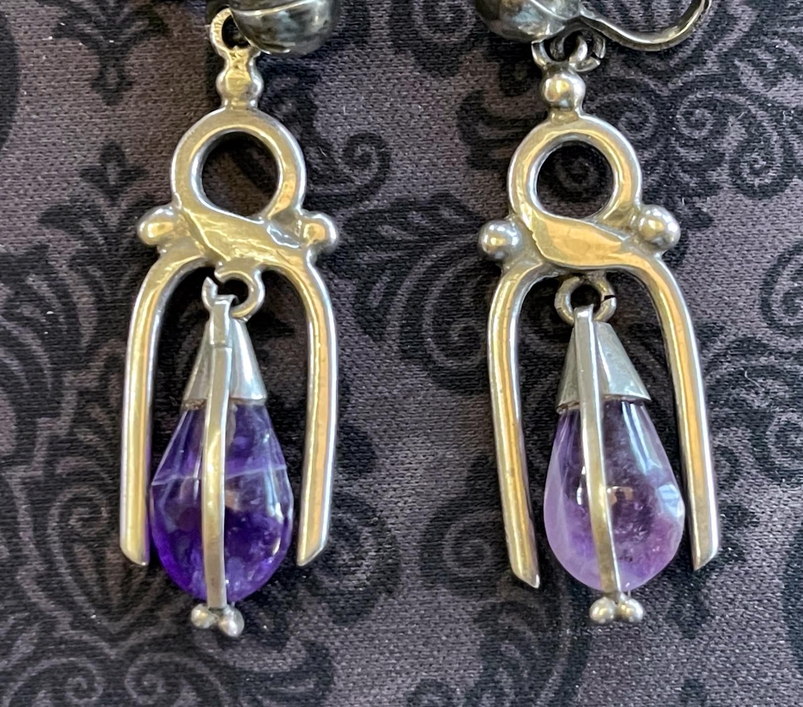 Mid-Century Modern Mexican Modern Silver and Amethyst Earrings Antonio Pineda For Sale
