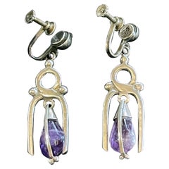 Mexican Modern Silver and Amethyst Earrings Antonio Pineda