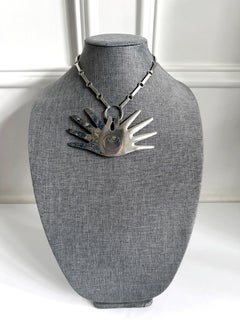 Mexican Modern Silver Necklace with Large Hand Pendent William Spratling