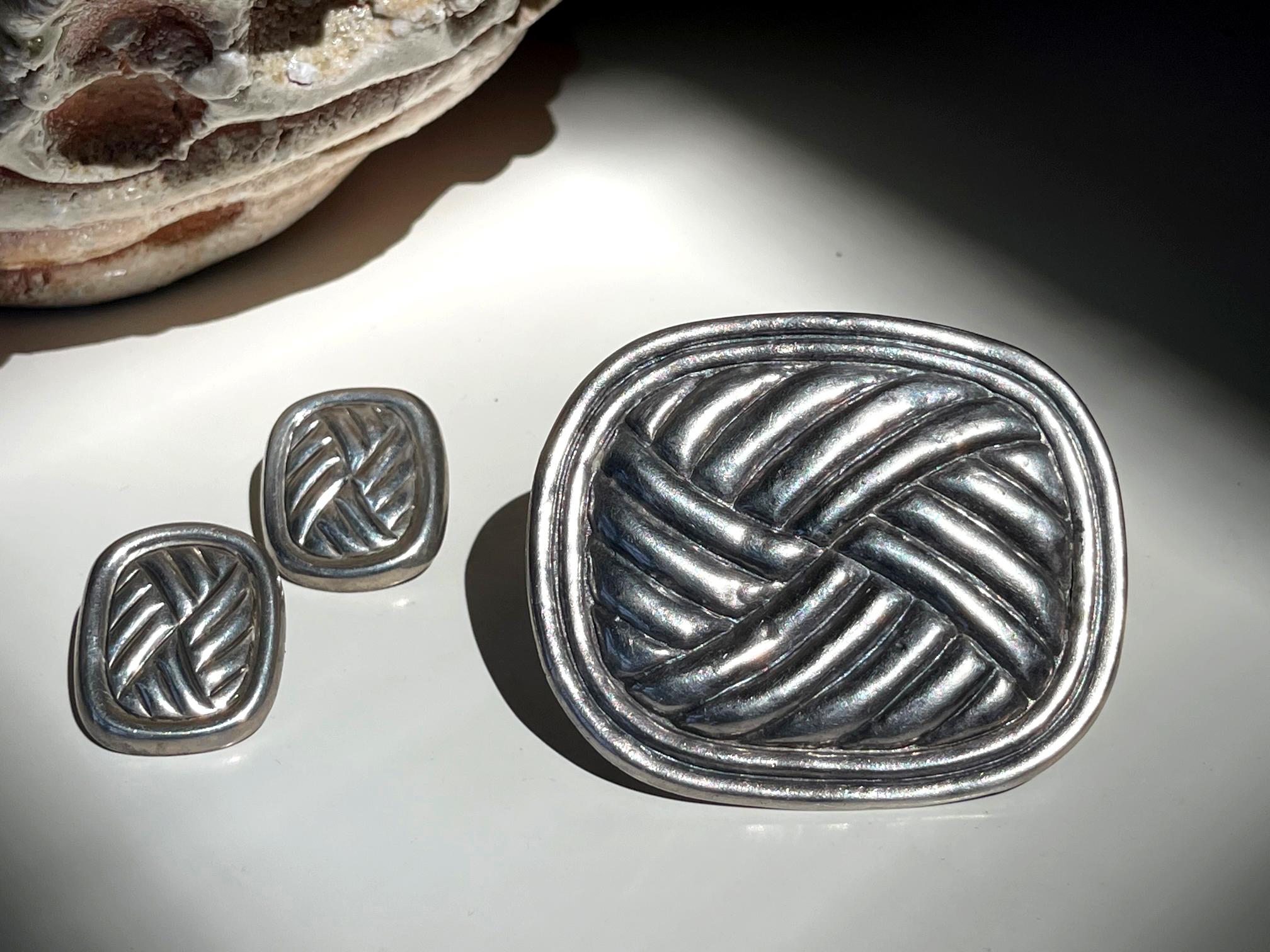 Mid-20th Century Mexican Modern Sterling Silver Earring William Spratling For Sale