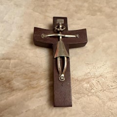 Mexican Modern Sterling Silver Mahogany Wood Crucifix Gabriel Chavez De La Mora