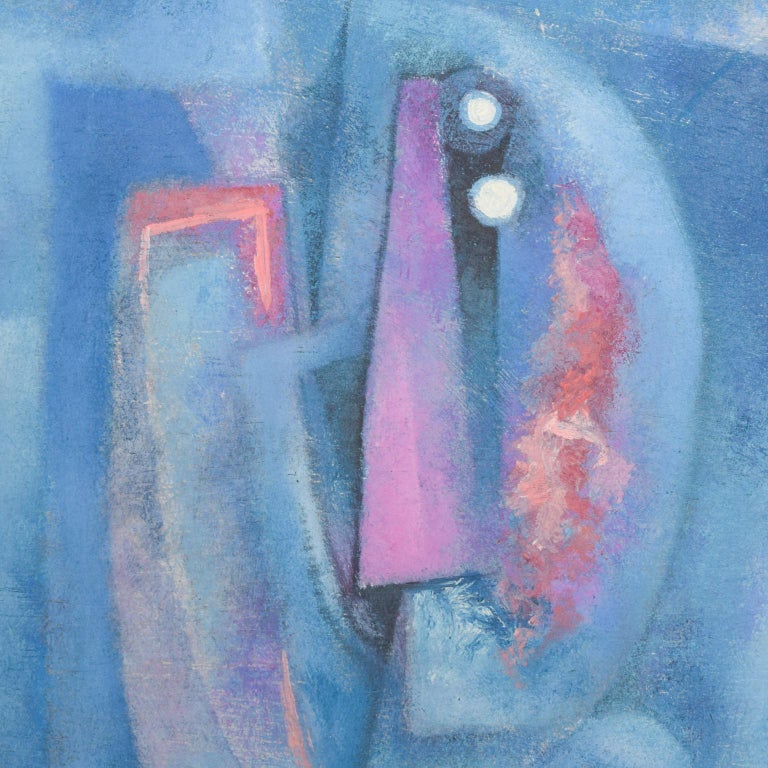 Mexican Modern Cubism Blue Abstract Oil Painting signed Byron Galvez 2006 For Sale 1